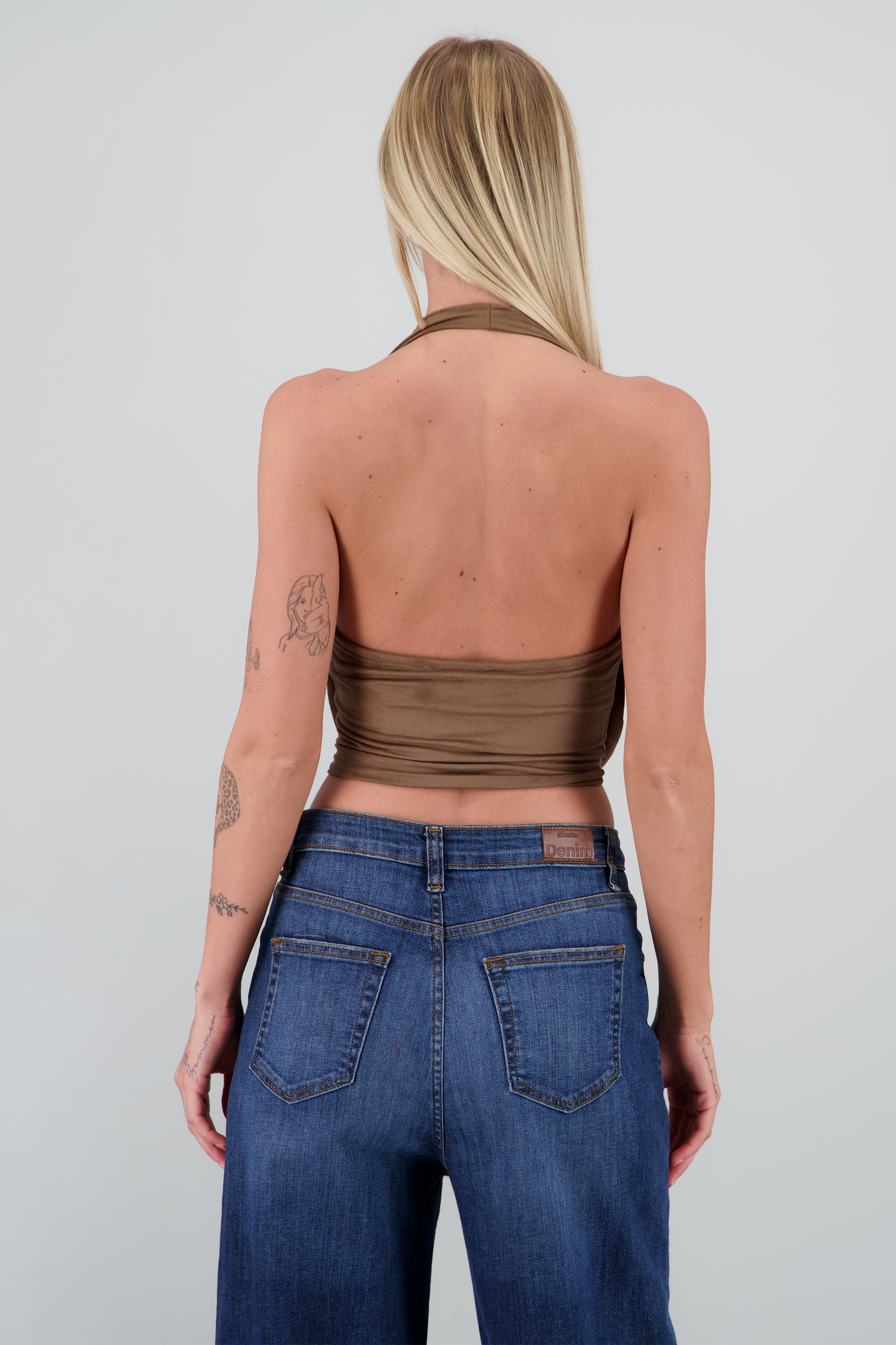 Top escote cascada suede CAFE