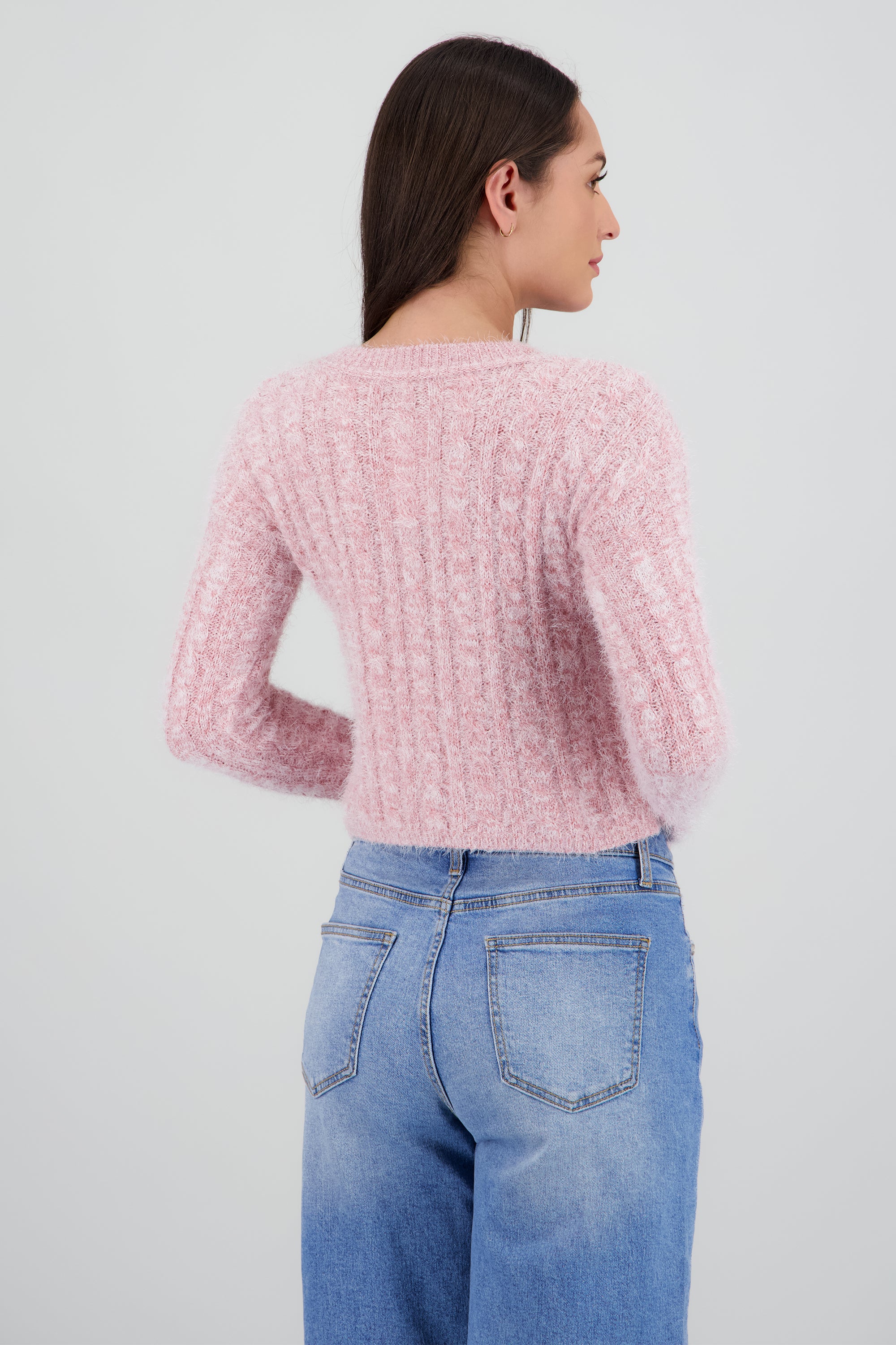 Sueter suave manga larga trenza ROSA PASTEL