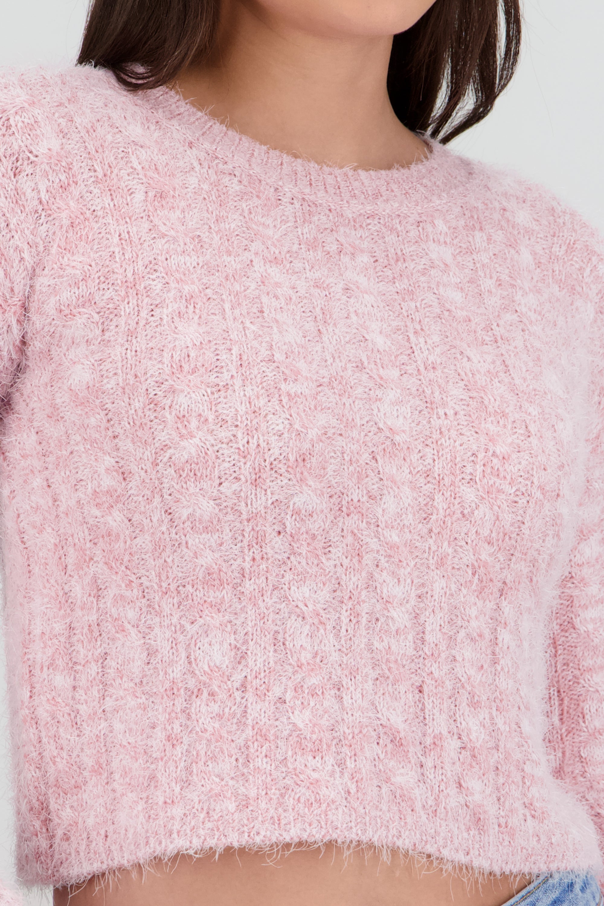 Sueter suave manga larga trenza ROSA PASTEL