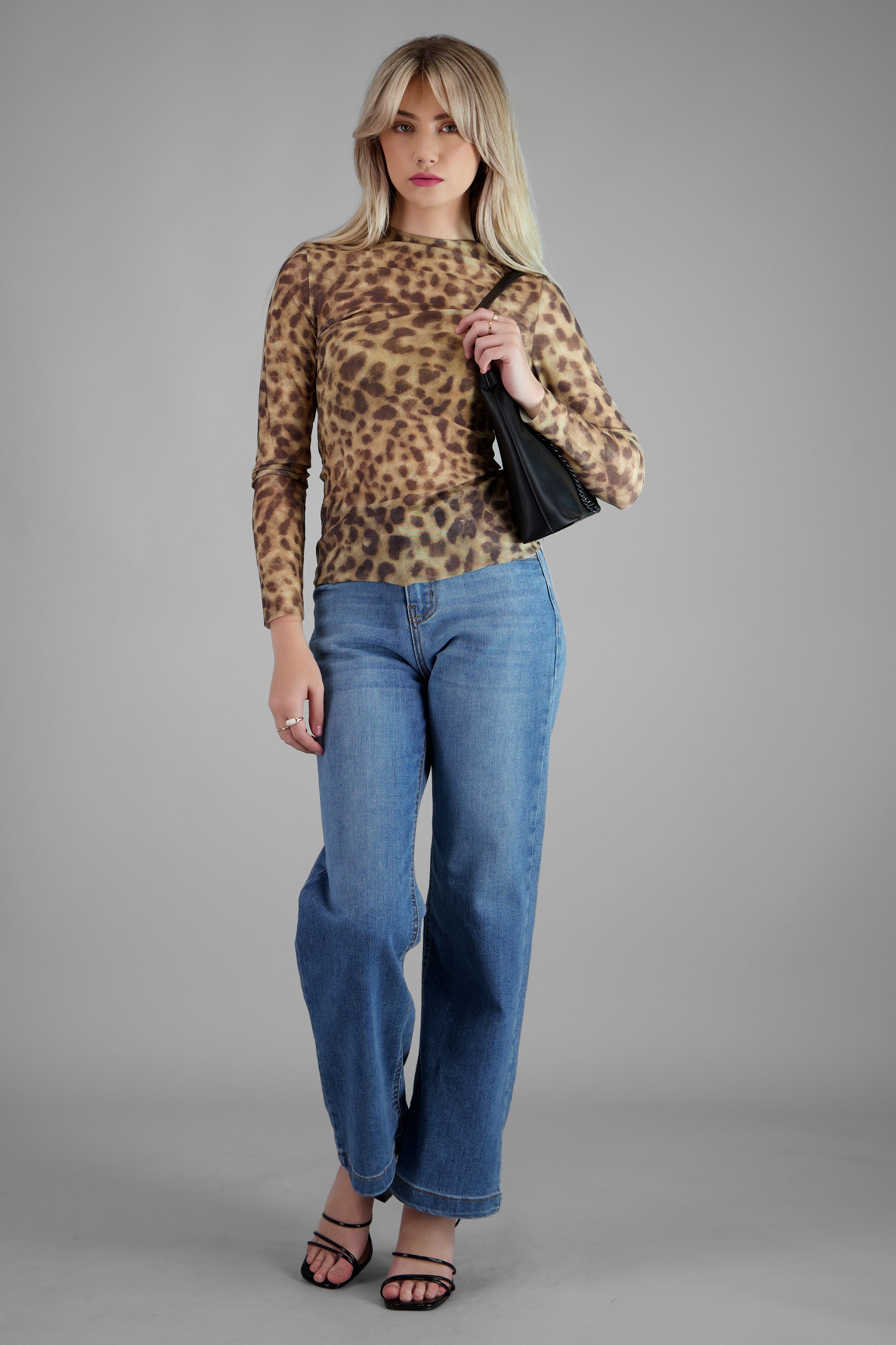 Top mesh animal print CAFE COMBO
