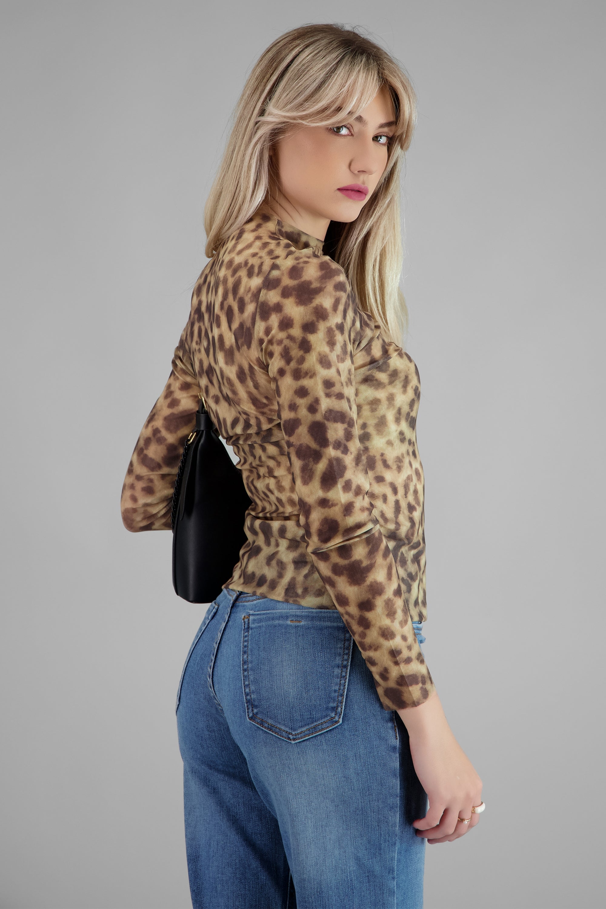 Top mesh animal print CAFE COMBO