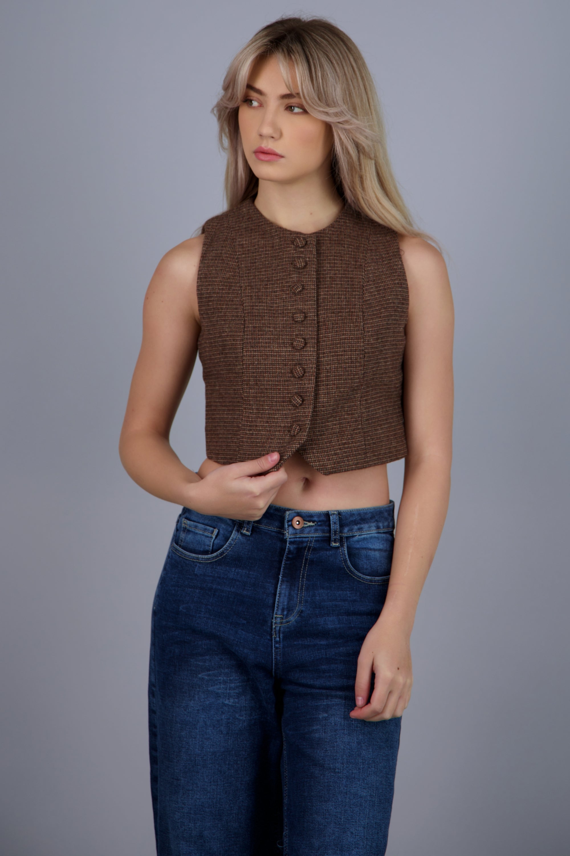 Chaleco de lana tartan CAFE