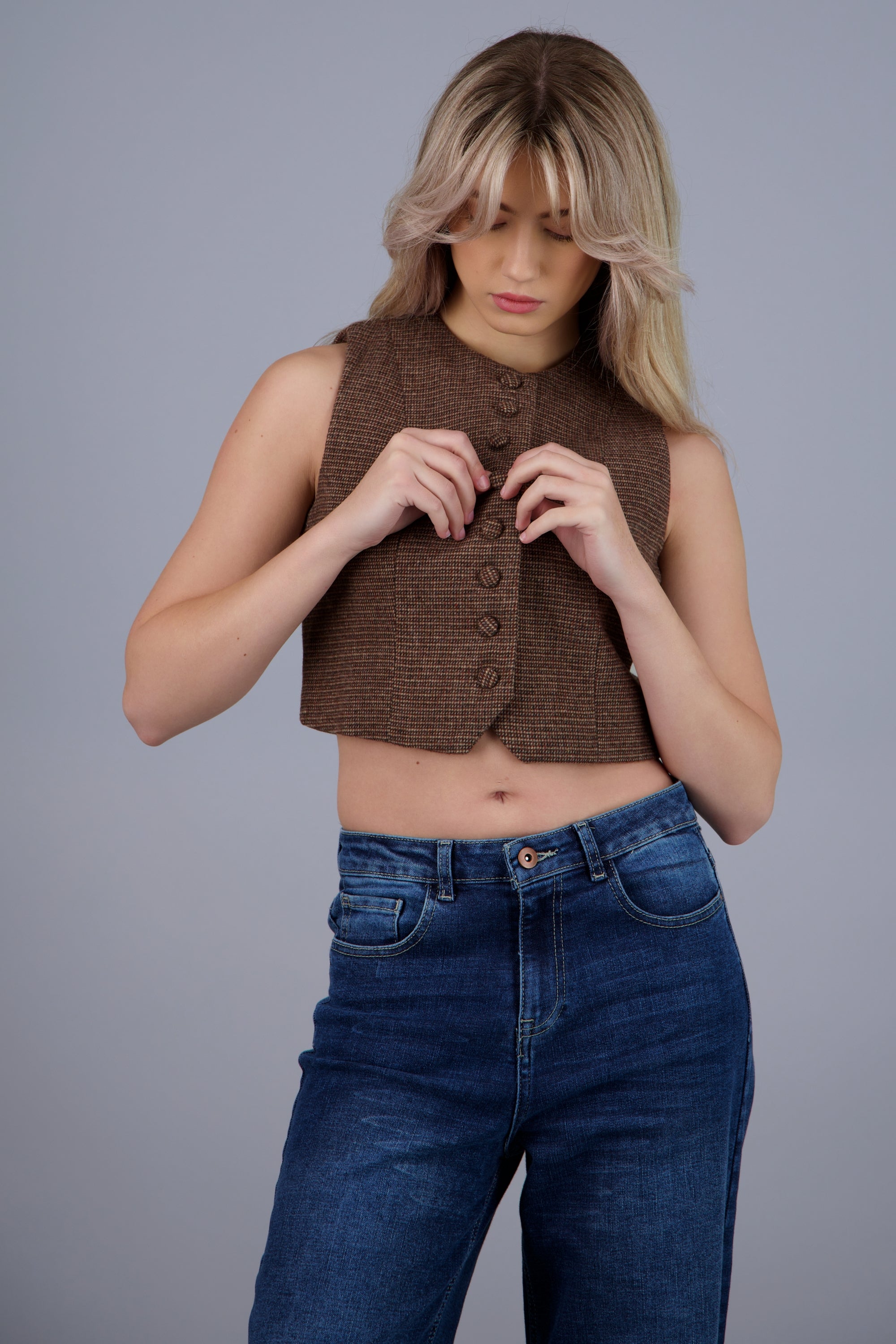 Chaleco de lana tartan CAFE