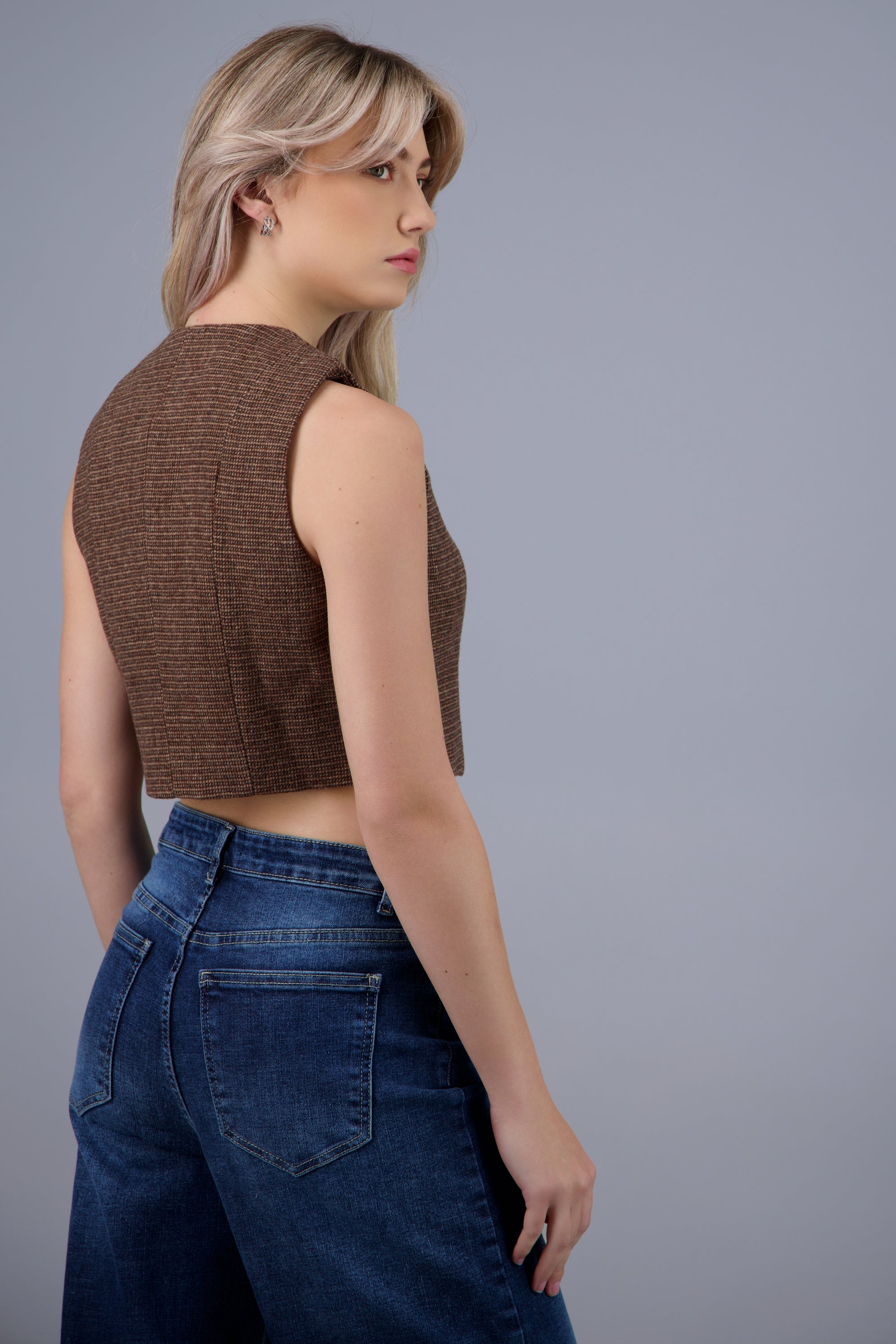 Chaleco de lana tartan CAFE