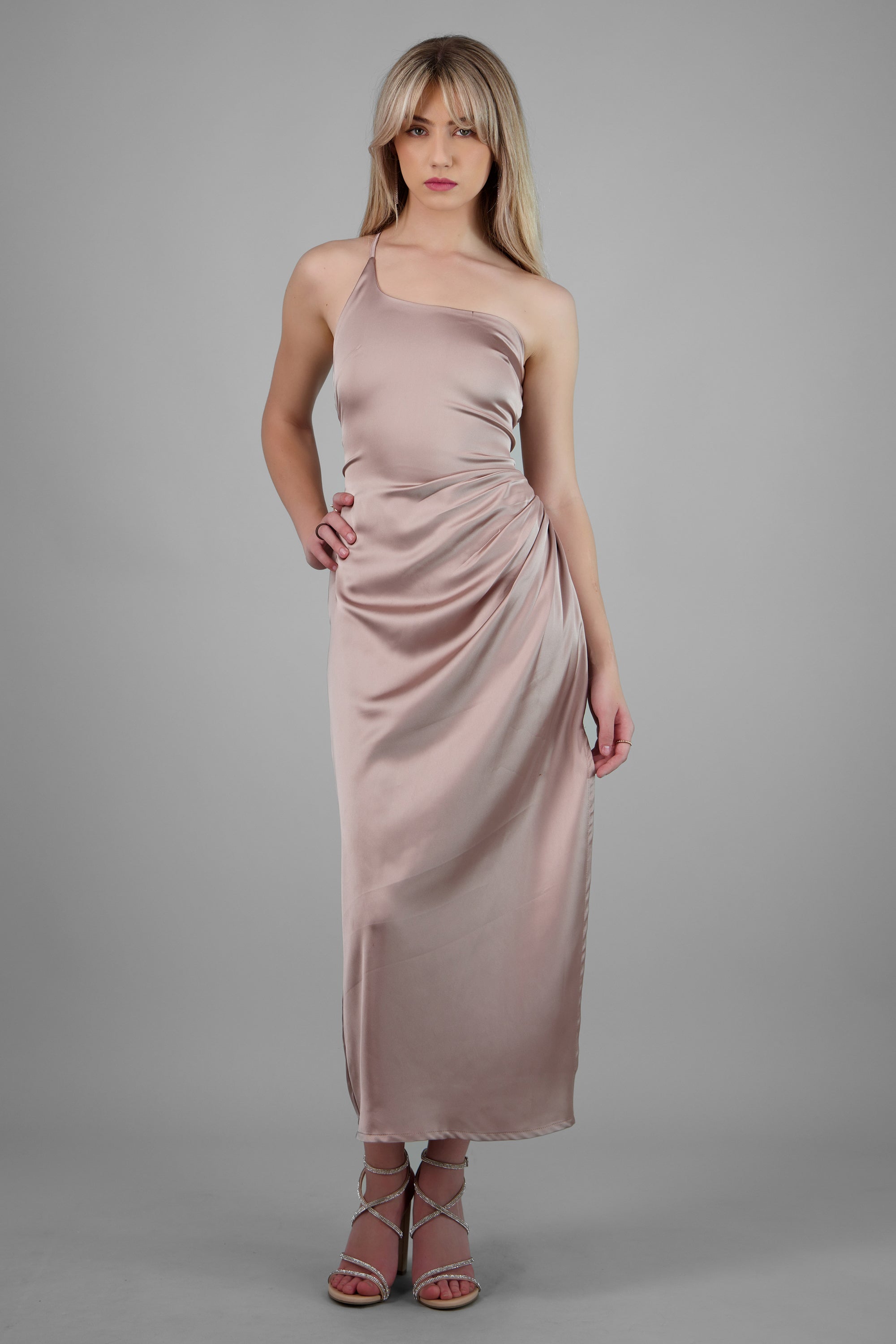 Vestido asimétrico lace up espalda GREIGE