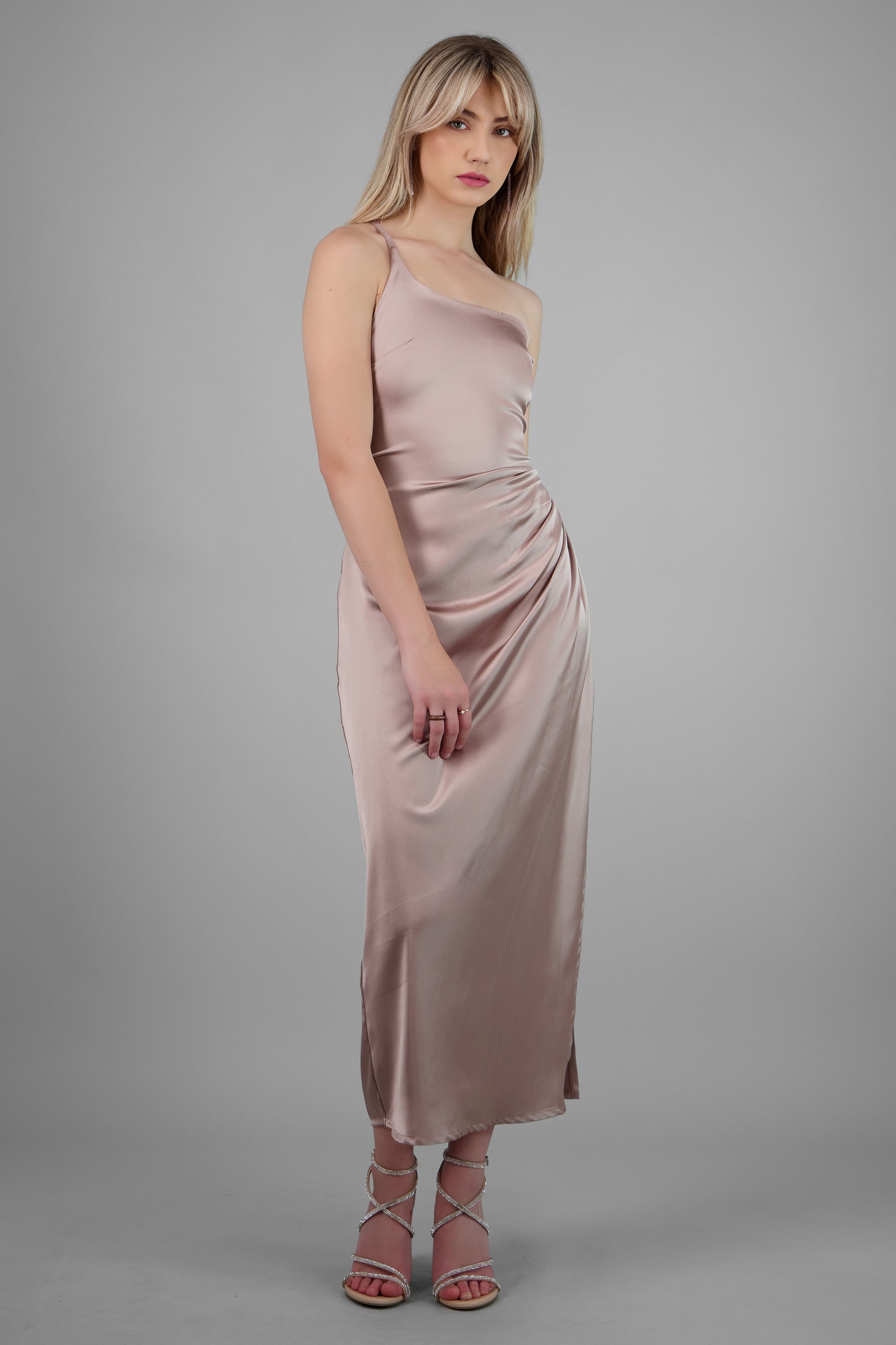 Vestido asimétrico lace up espalda GREIGE