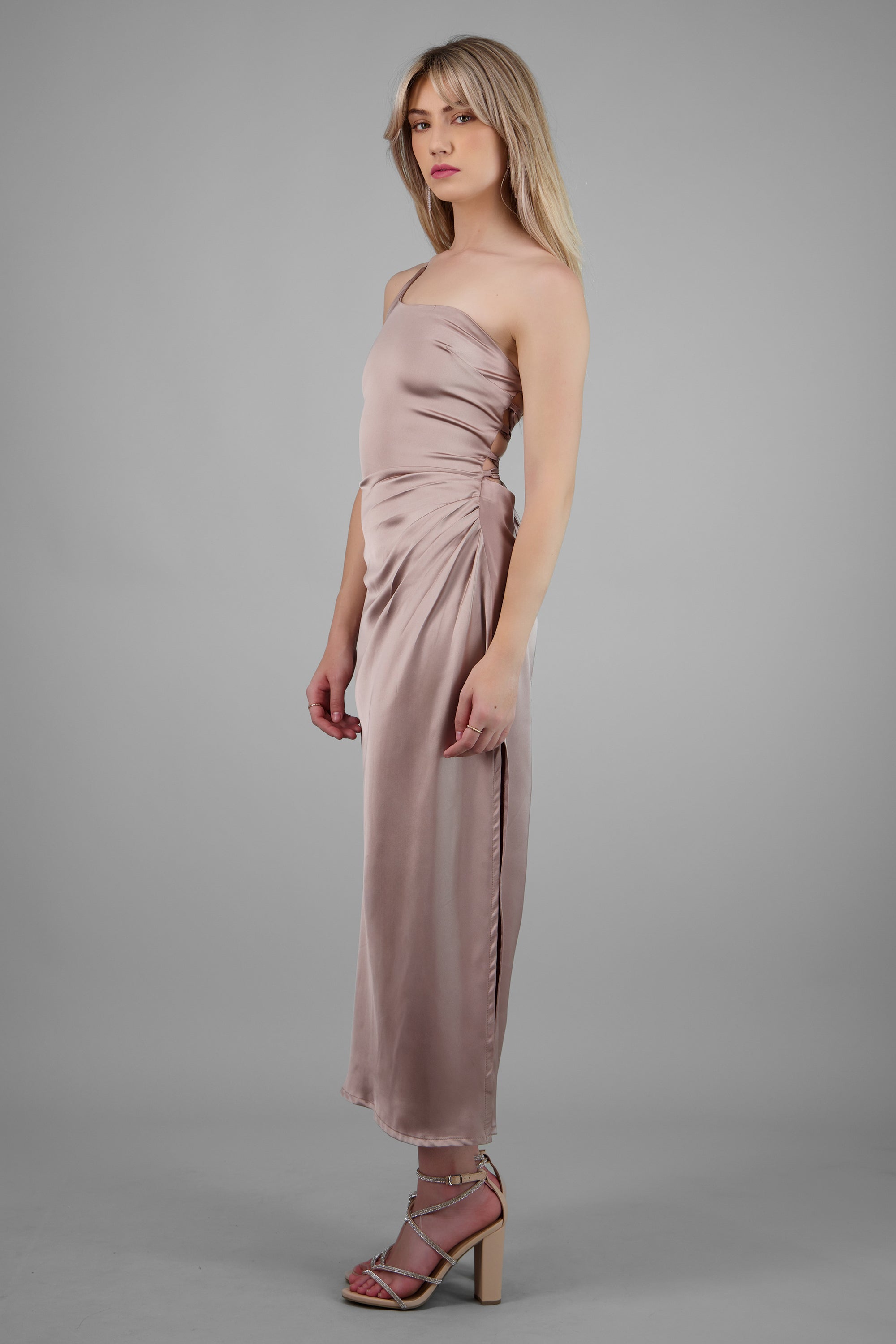 Vestido asimétrico lace up espalda GREIGE