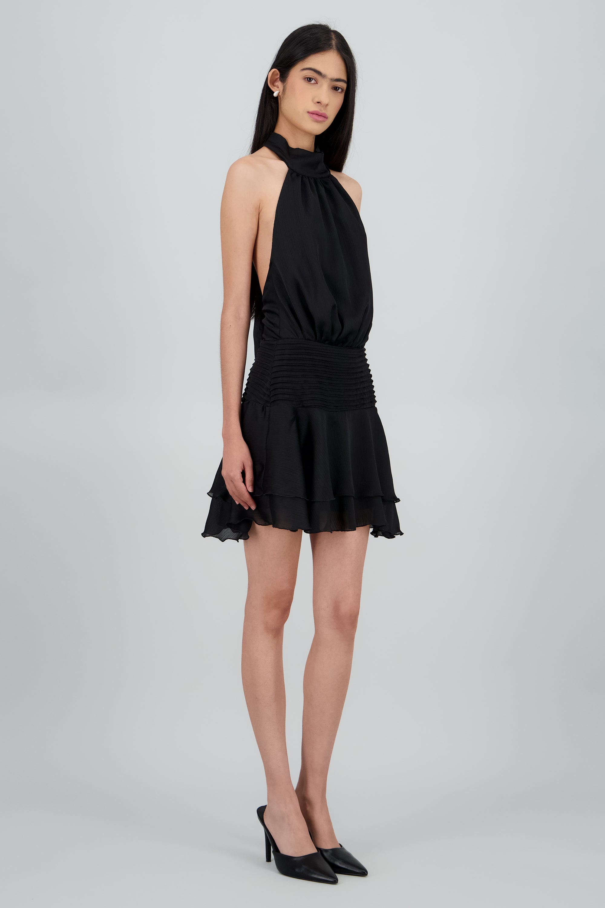 Vestido halter mini con amarre escote espalda NEGRO