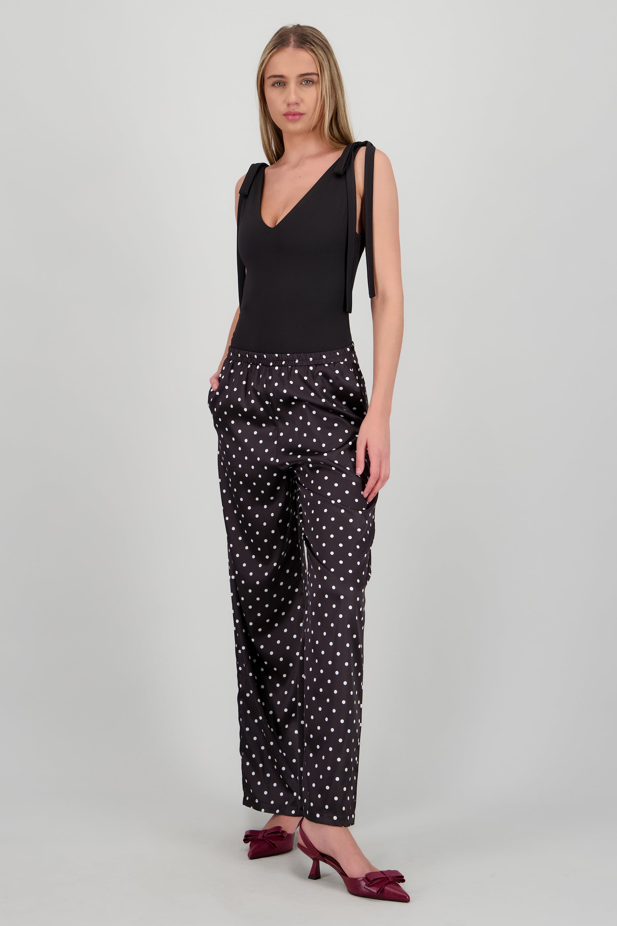 Pantalon satinado polka dots NEGRO COMBO