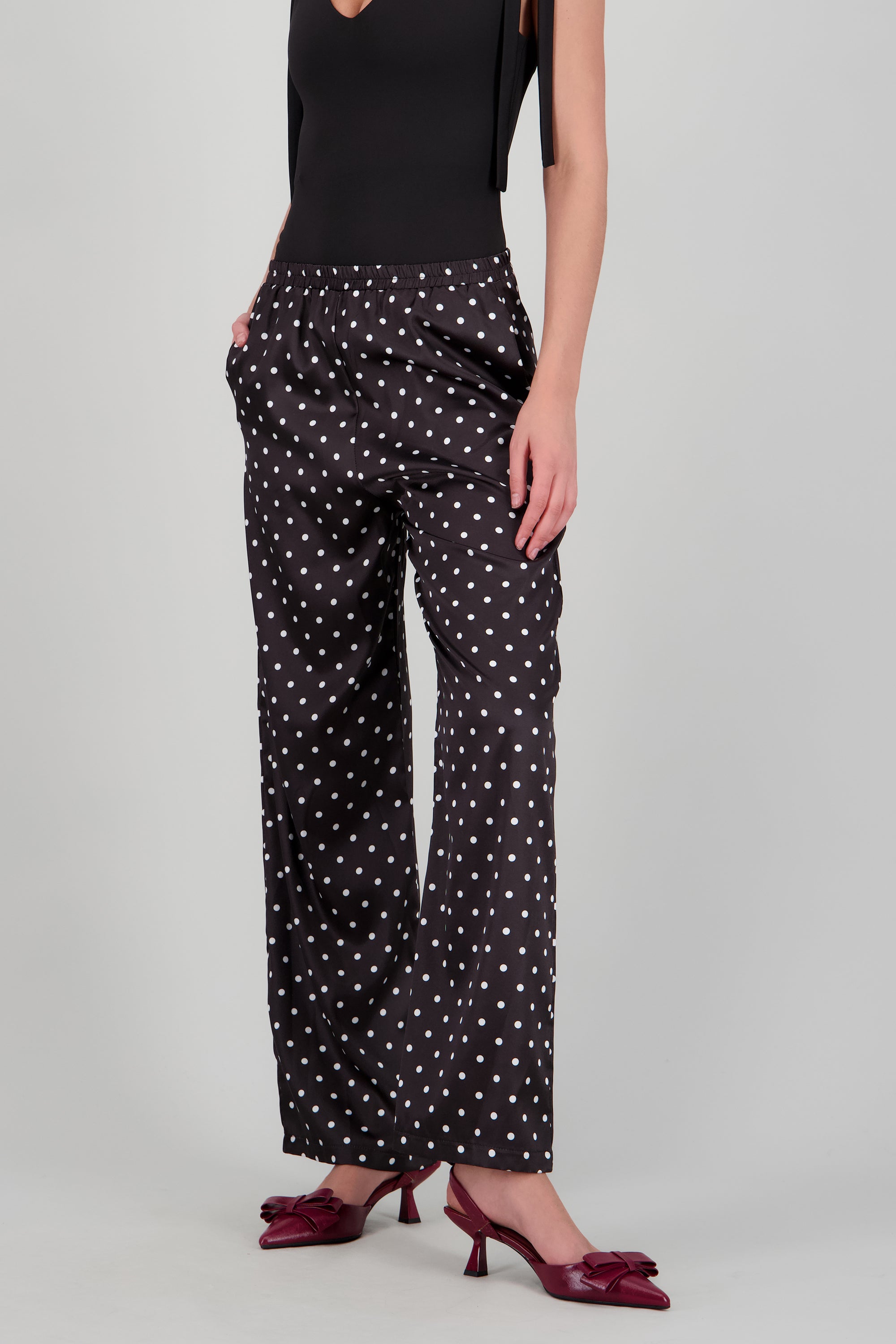 Pantalon satinado polka dots NEGRO COMBO