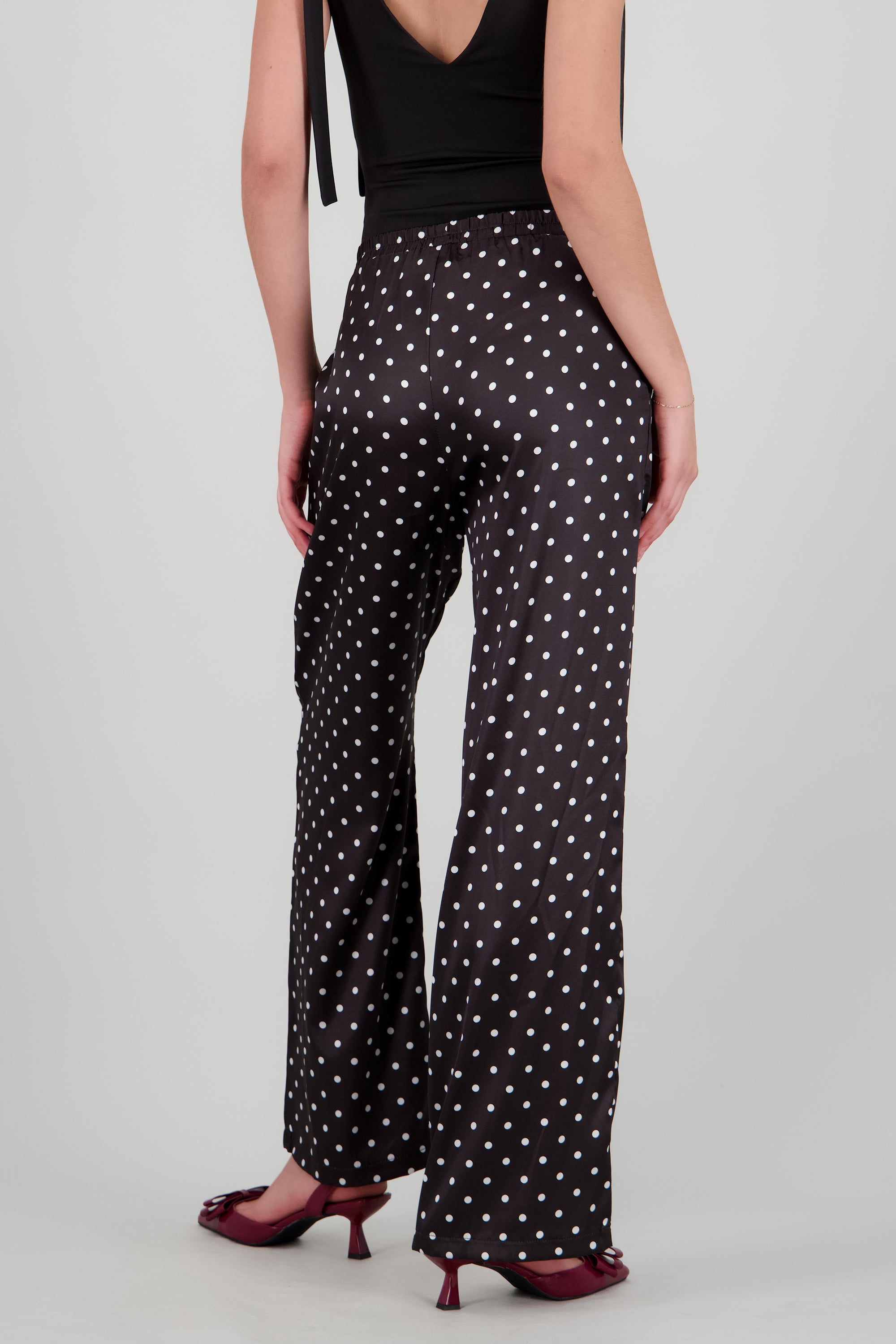 Pantalon satinado polka dots NEGRO COMBO