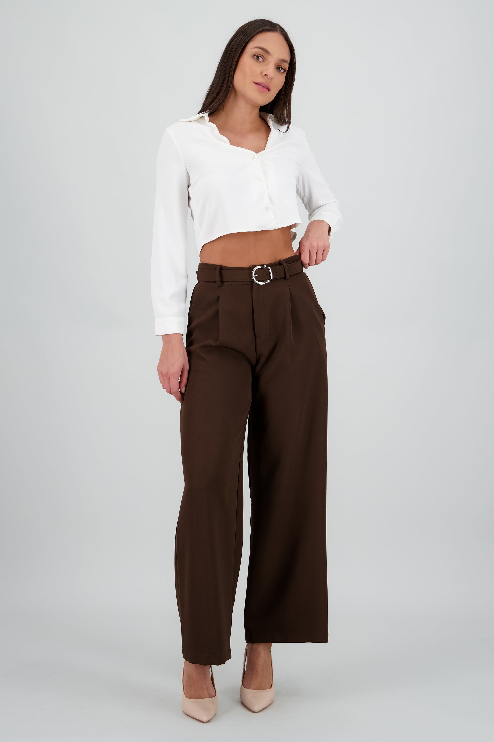 Pantalon sastre basico con cinturon Hypsters CHOCOLATE
