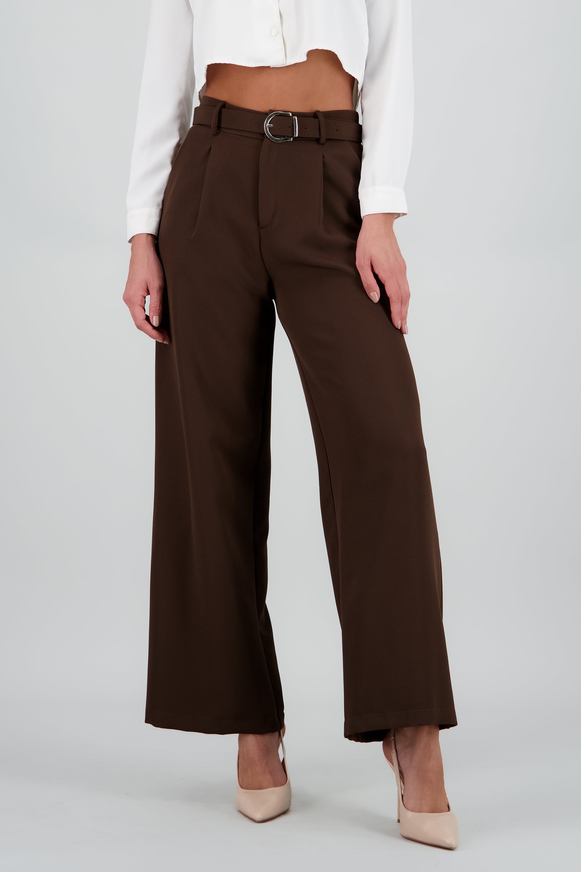 Pantalon sastre basico con cinturon Hypsters CHOCOLATE
