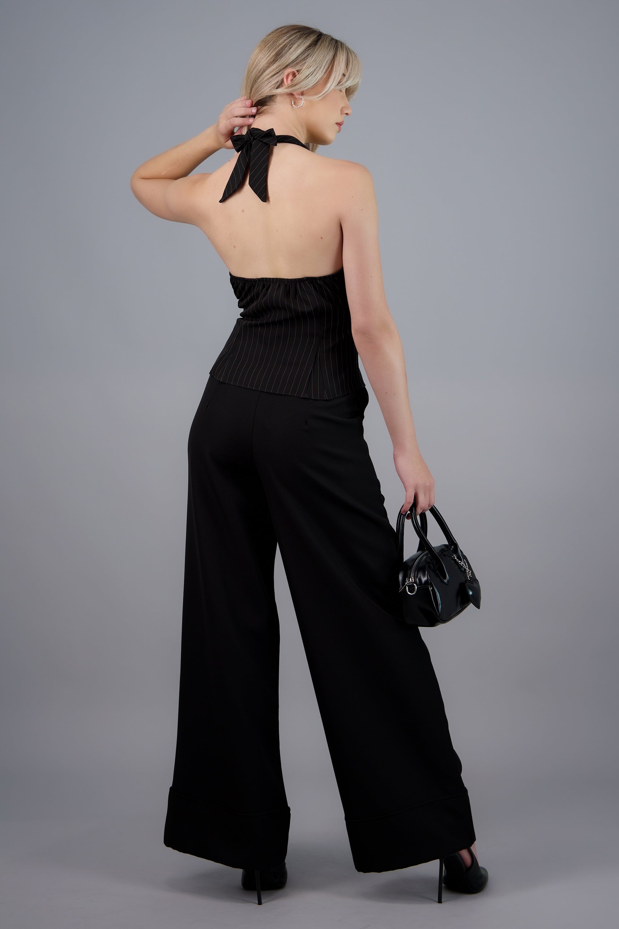 Top halter amarre estampado rayas NEGRO COMBO