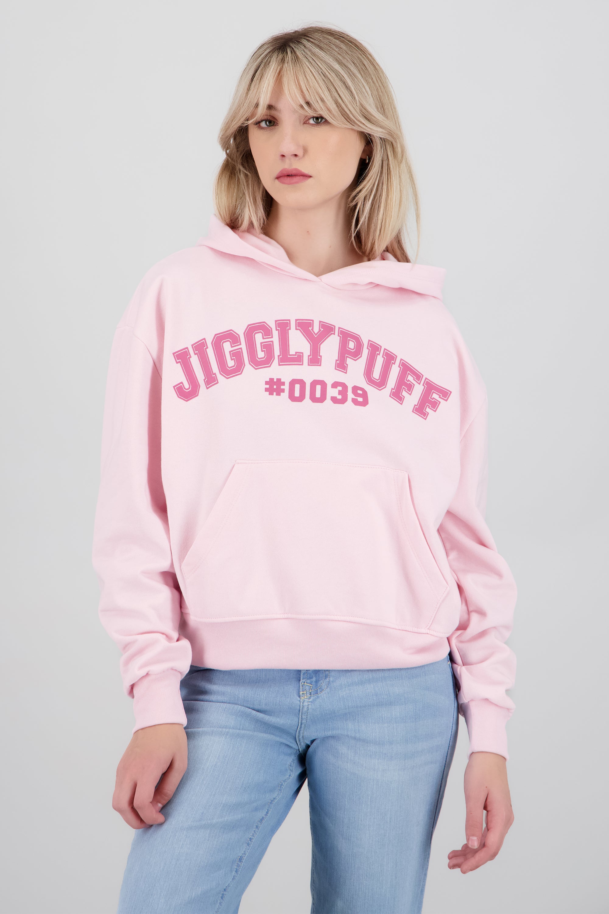 Sudadera monocromatica Jigglypuff frente espalda ROSA