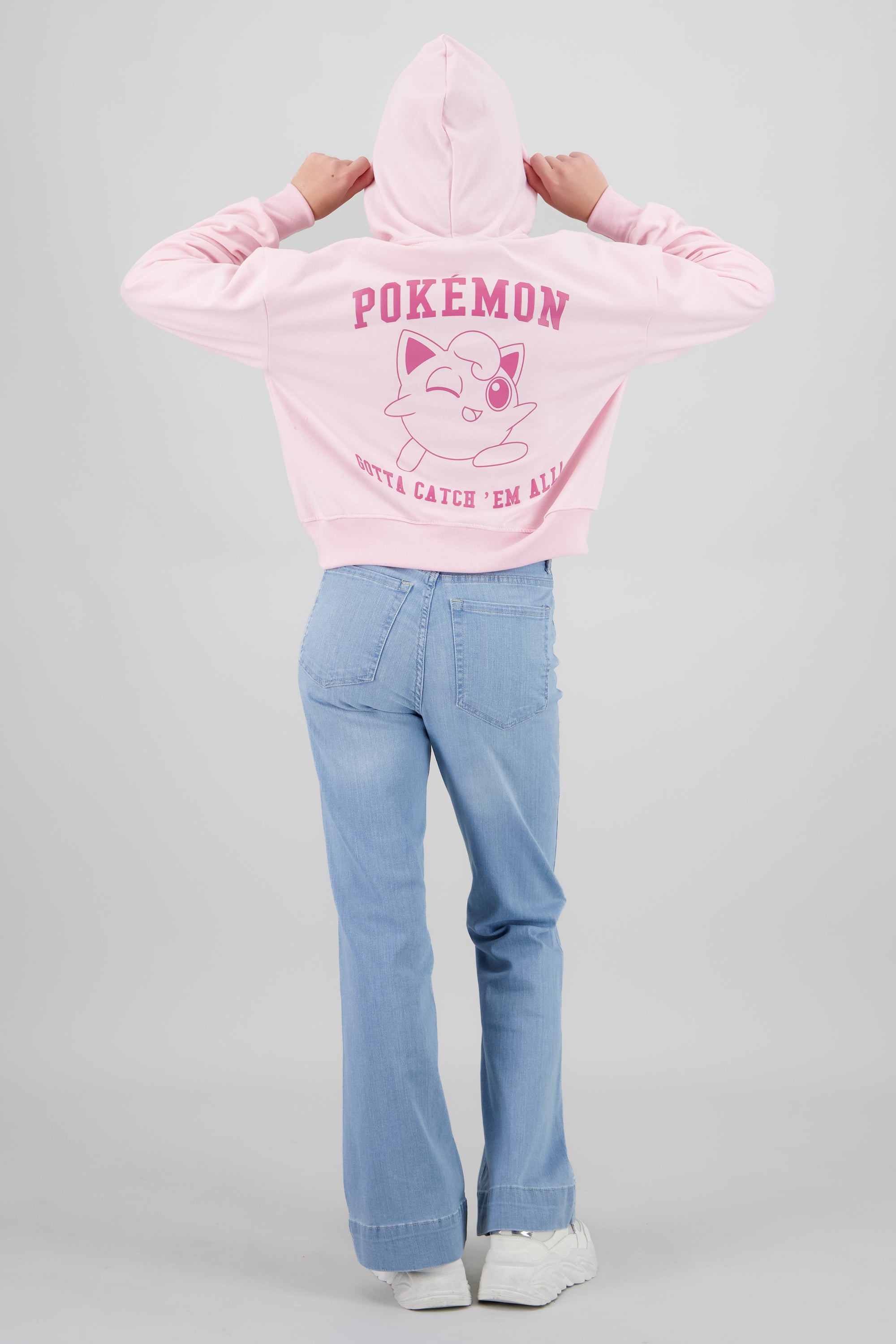 Sudadera monocromatica Jigglypuff frente espalda ROSA