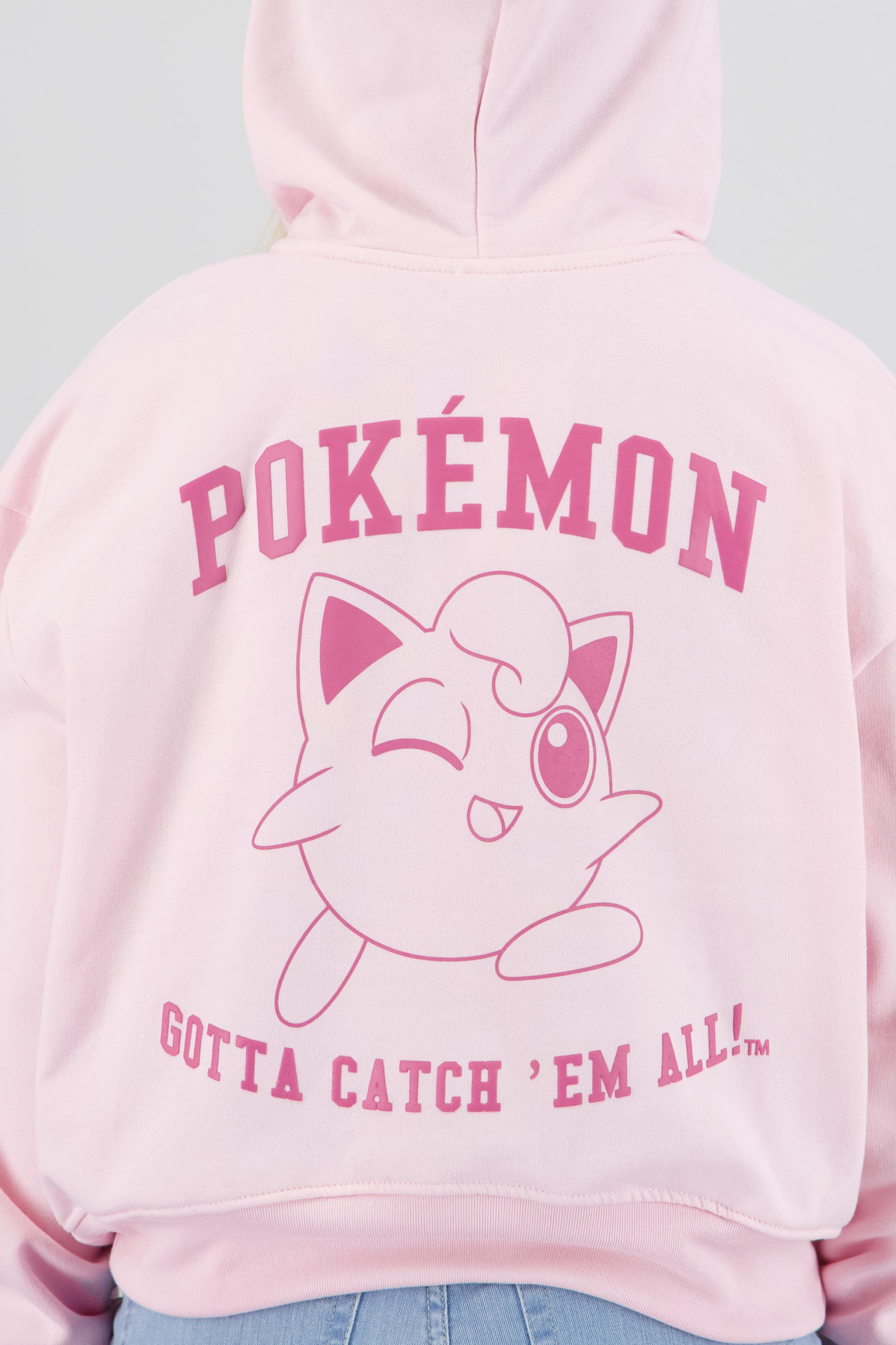 Sudadera monocromatica Jigglypuff frente espalda ROSA