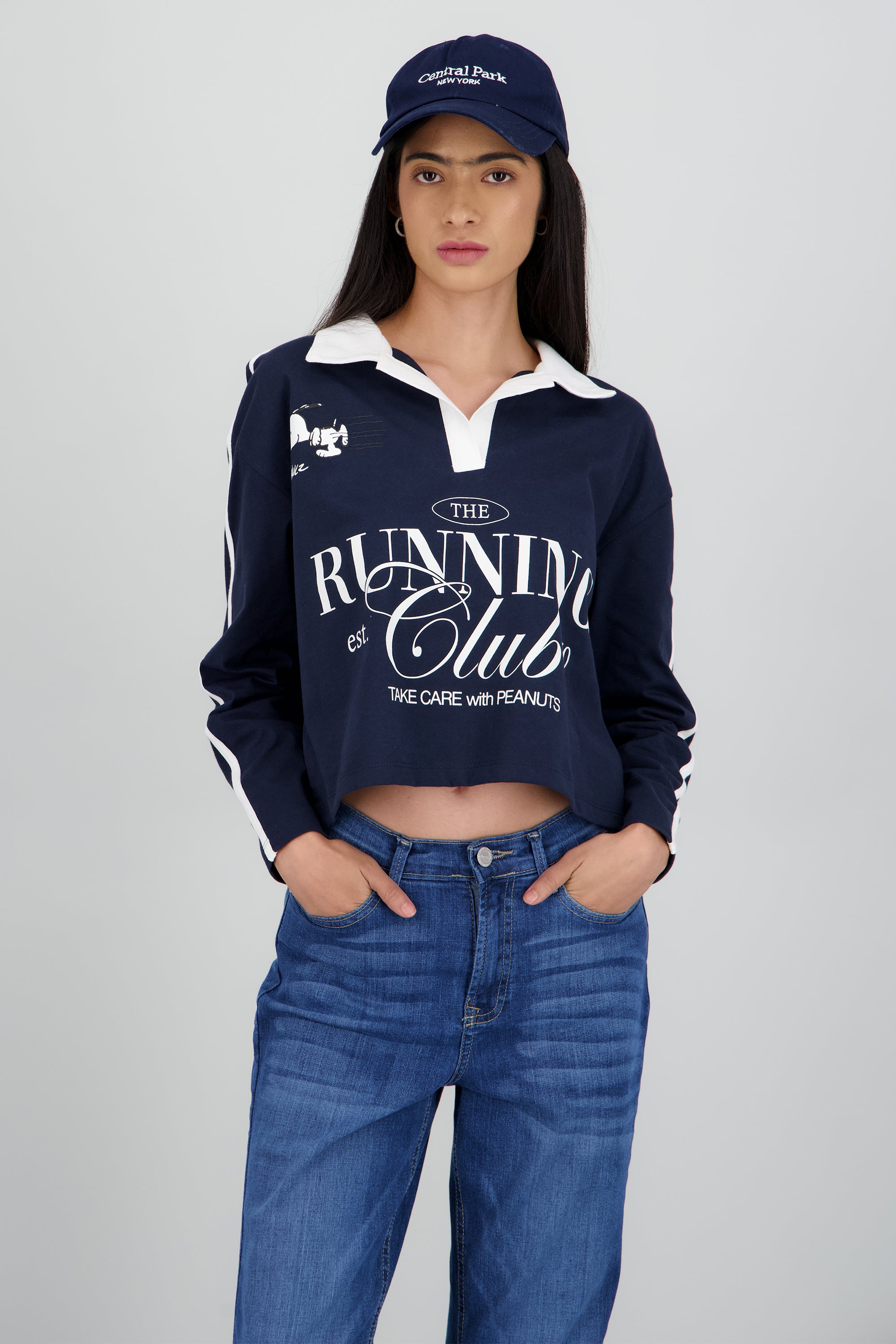 Polo manga larga snoopy running club MARINO