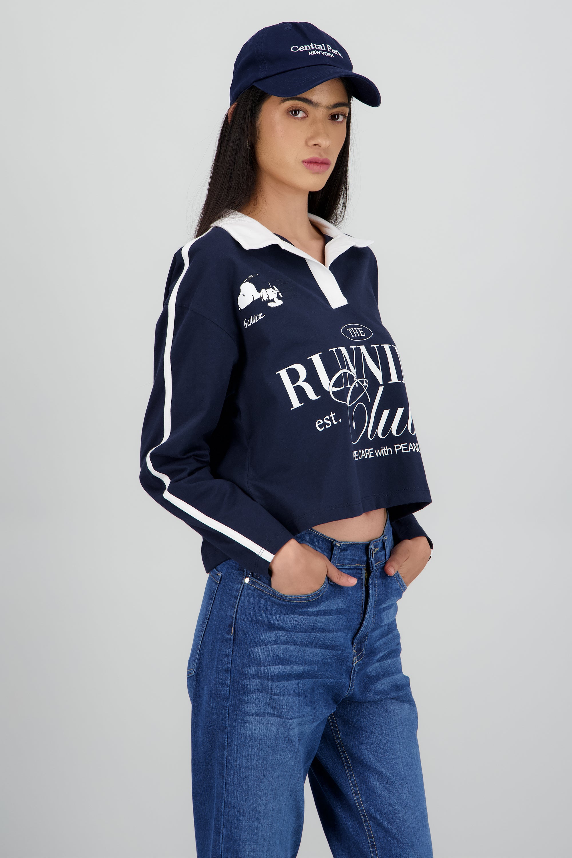 Polo manga larga snoopy running club MARINO