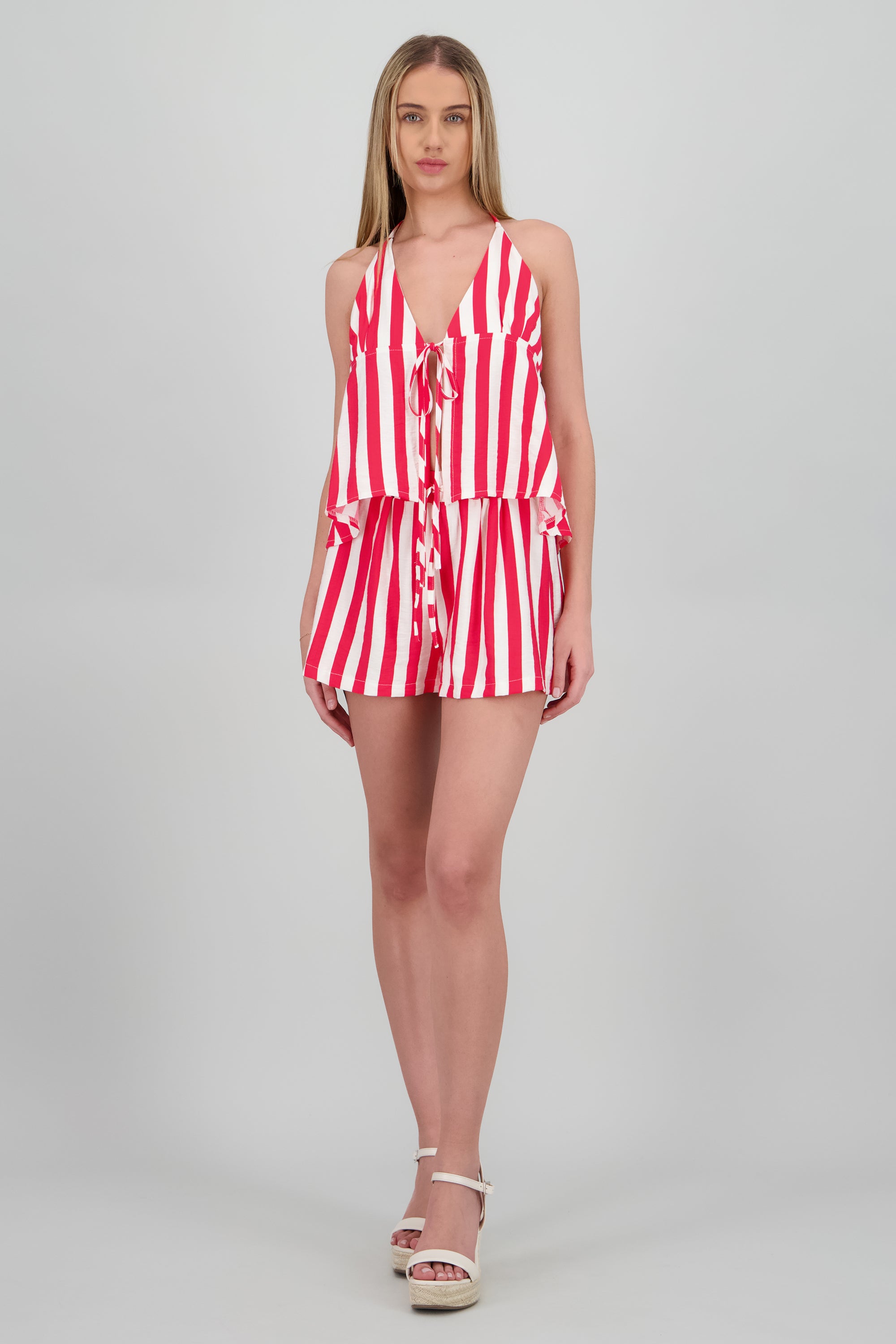 Short rayas detalle jareta ROJO COMBO