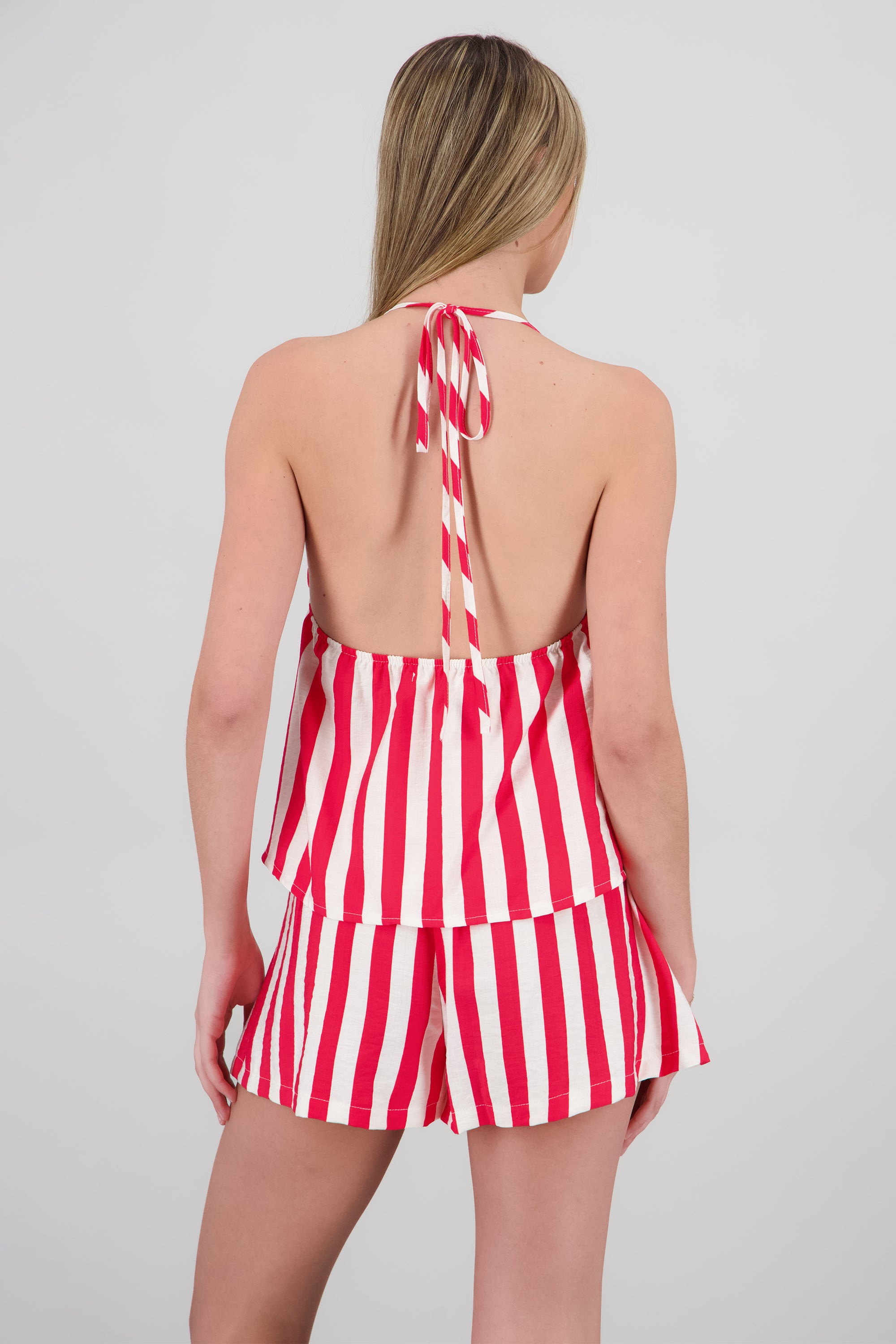 Top halter detalle moño rayas ROJO COMBO