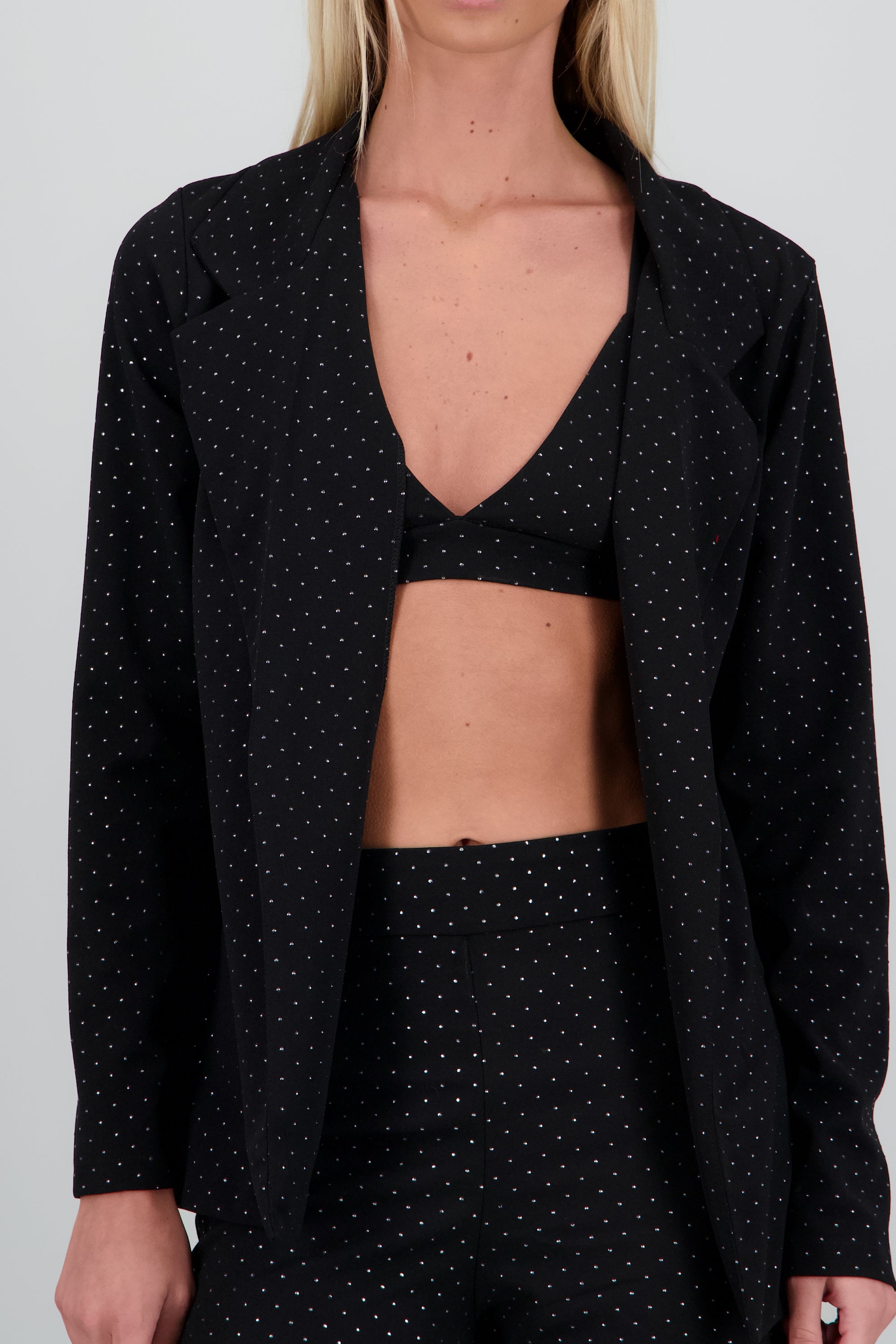 Blazer largo de brillos NEGRO COMBO