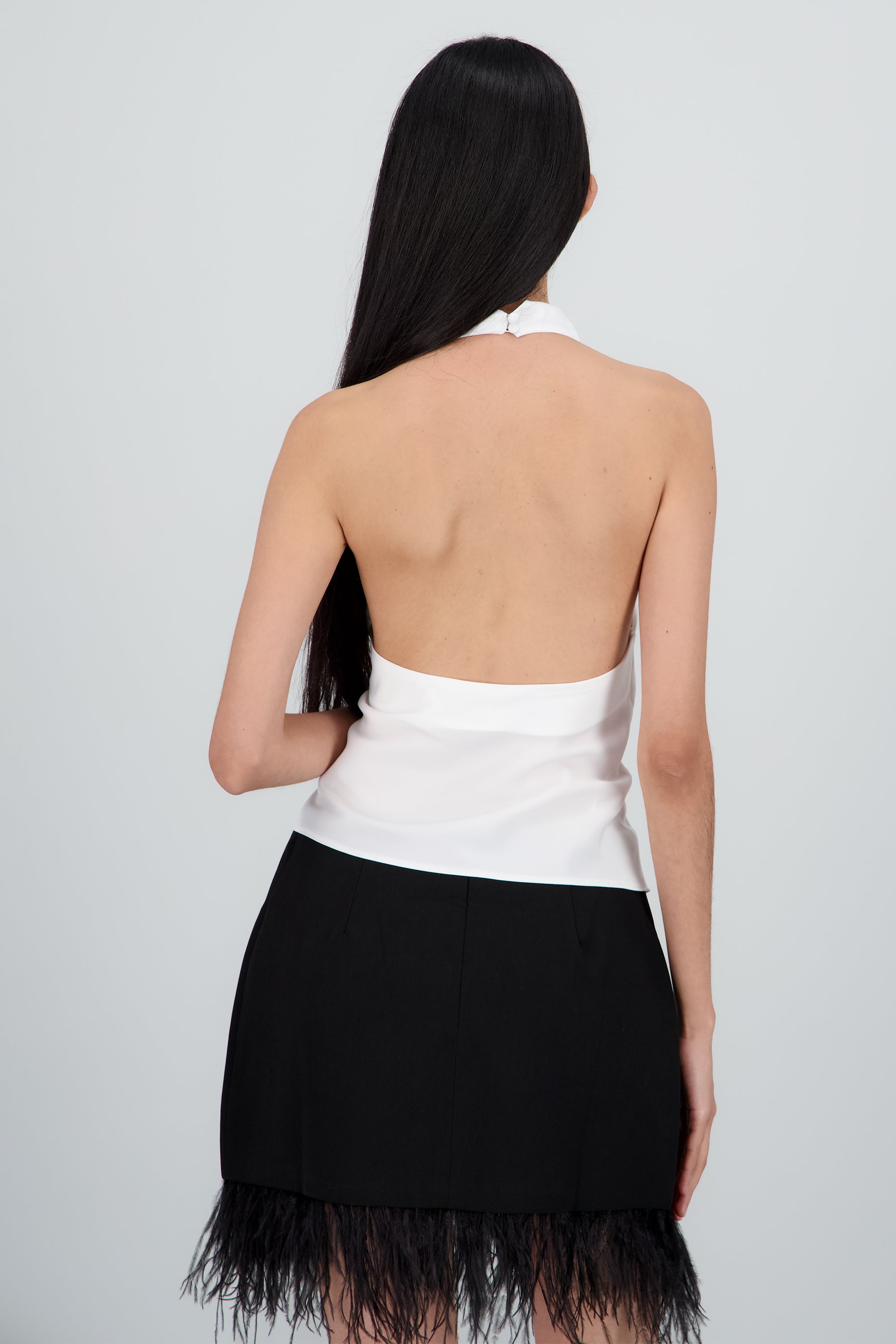 Top halter de cuello cascada satinado BLANCO