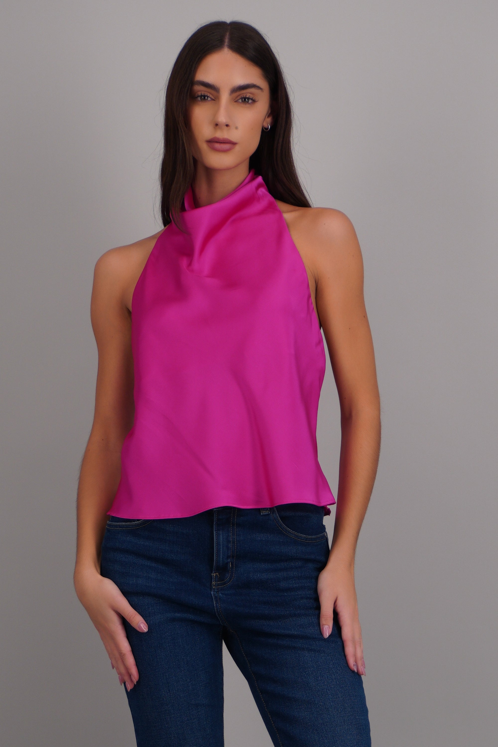 Top halter de cuello cascada satinado FIUSHA