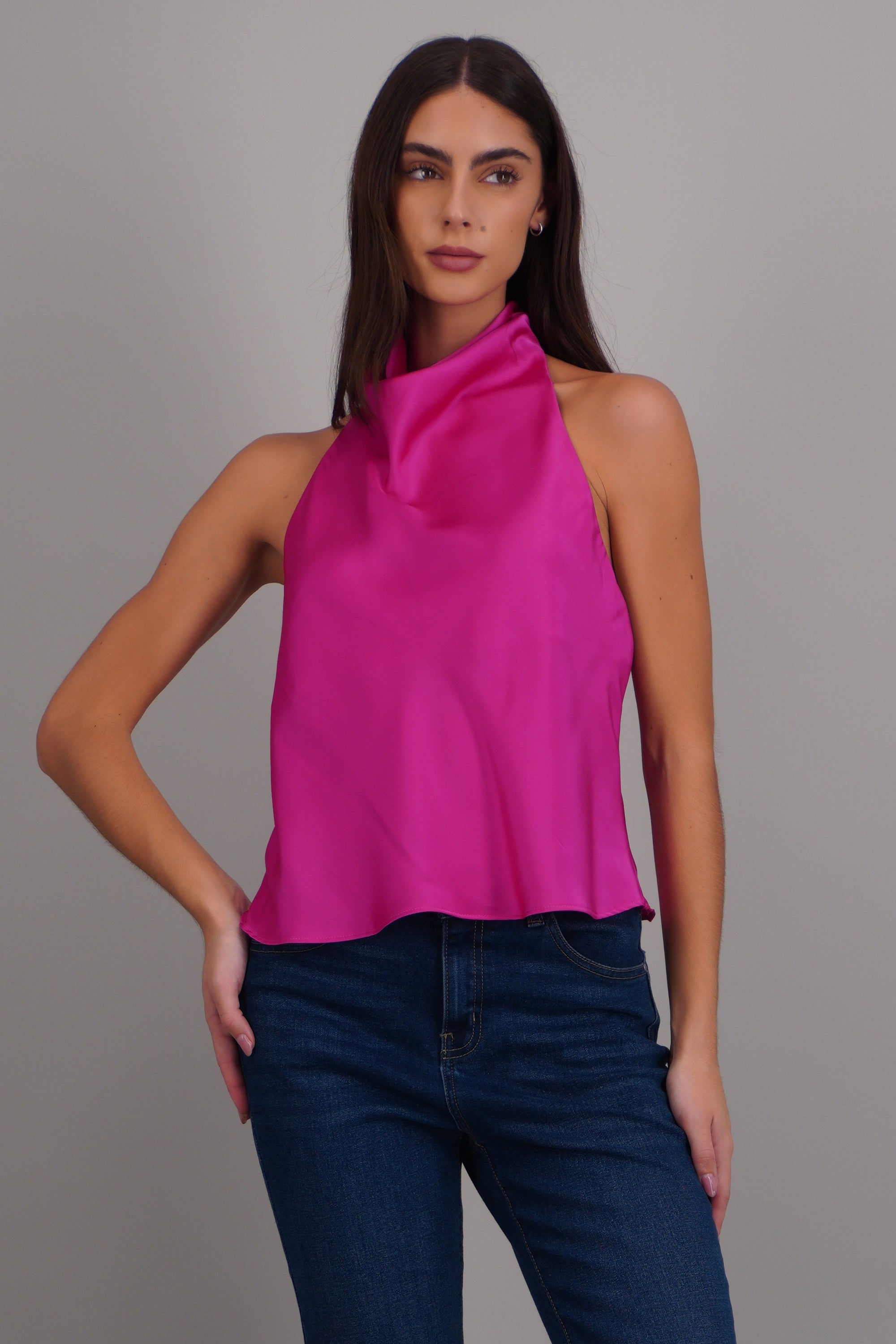 Top halter de cuello cascada satinado FIUSHA