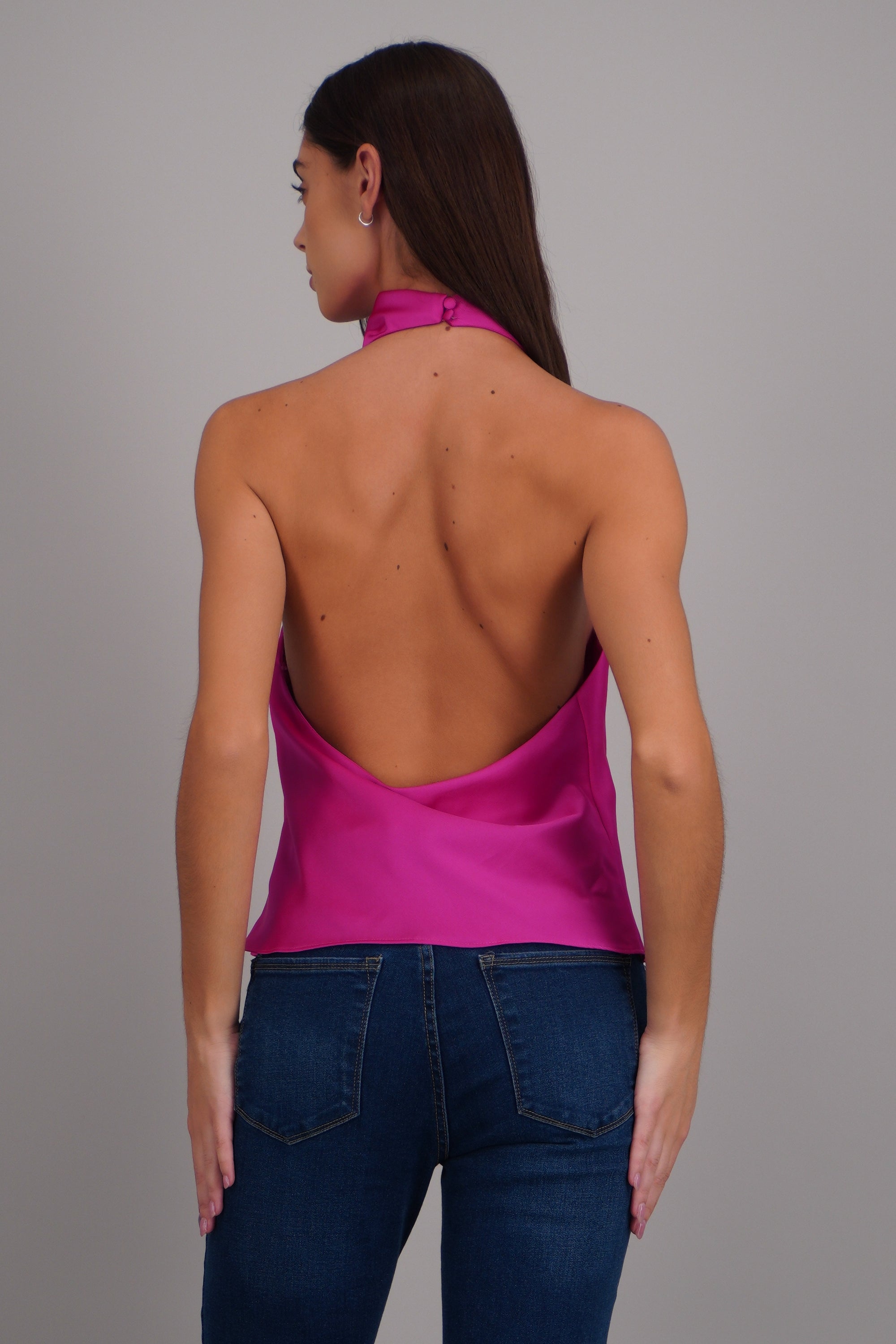 Top halter de cuello cascada satinado FIUSHA