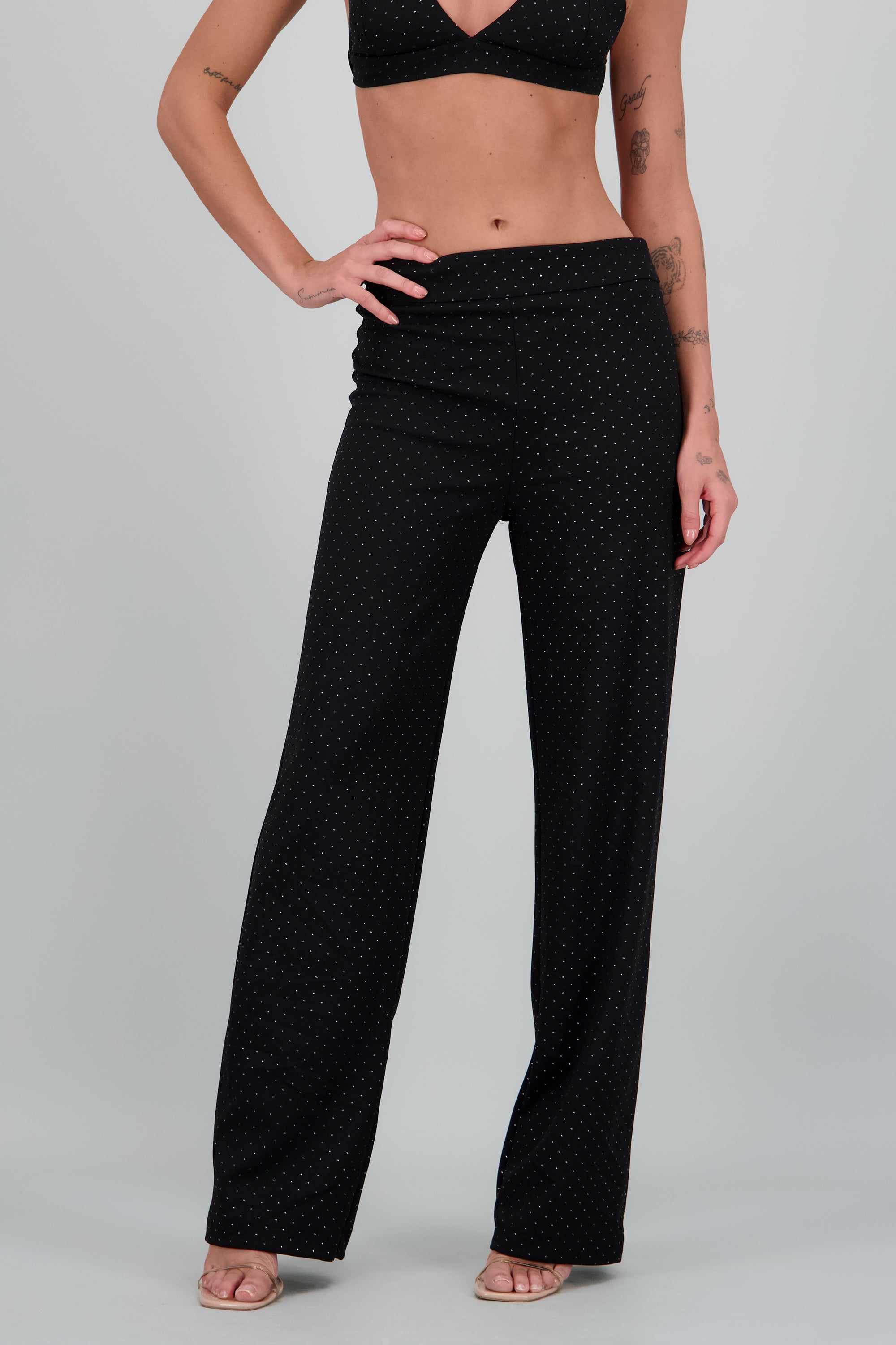 Pantalón recto con brillos NEGRO COMBO