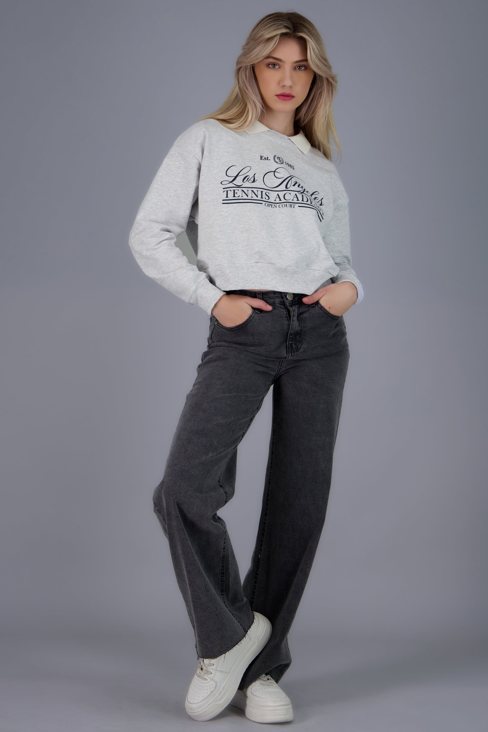 Sudadera los angeles cuello polo GRIS