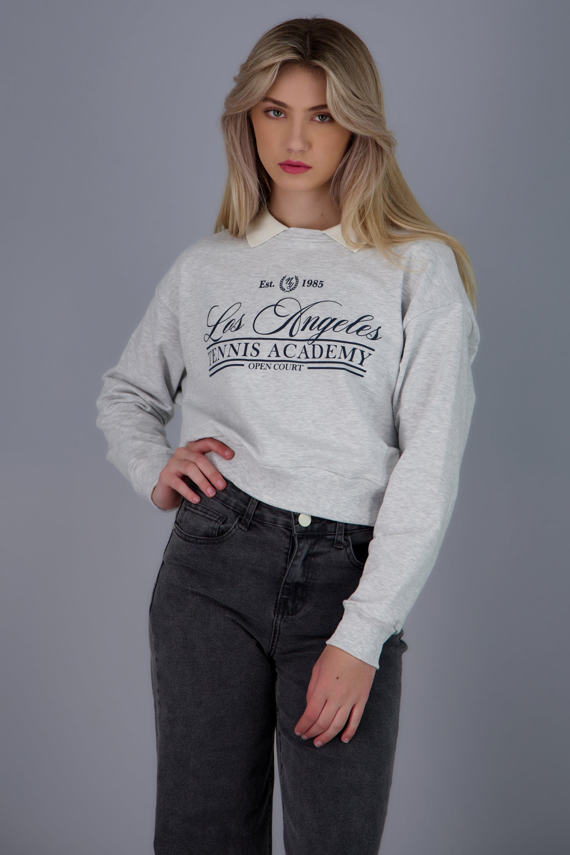 Sudadera los angeles cuello polo GRIS