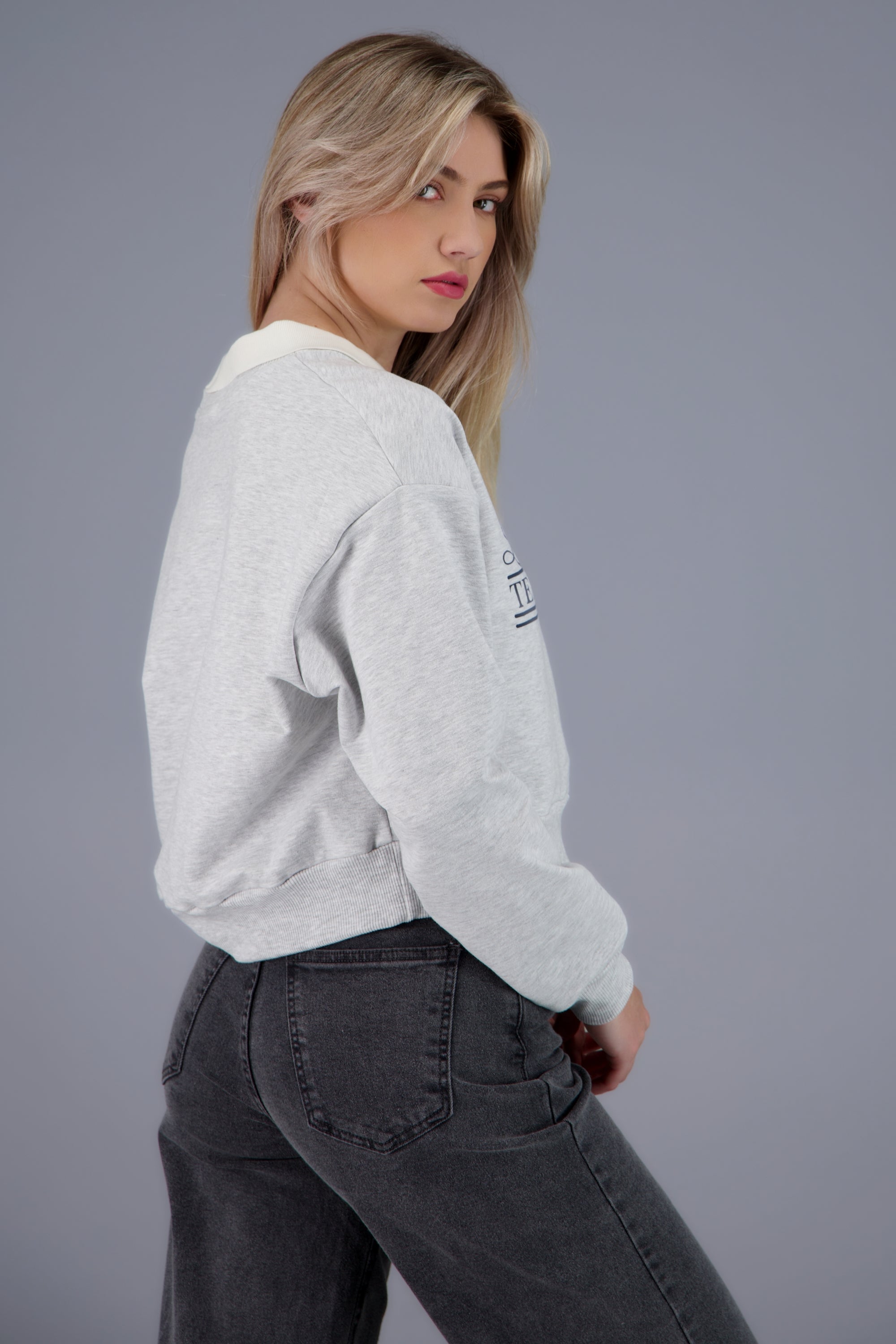 Sudadera los angeles cuello polo GRIS