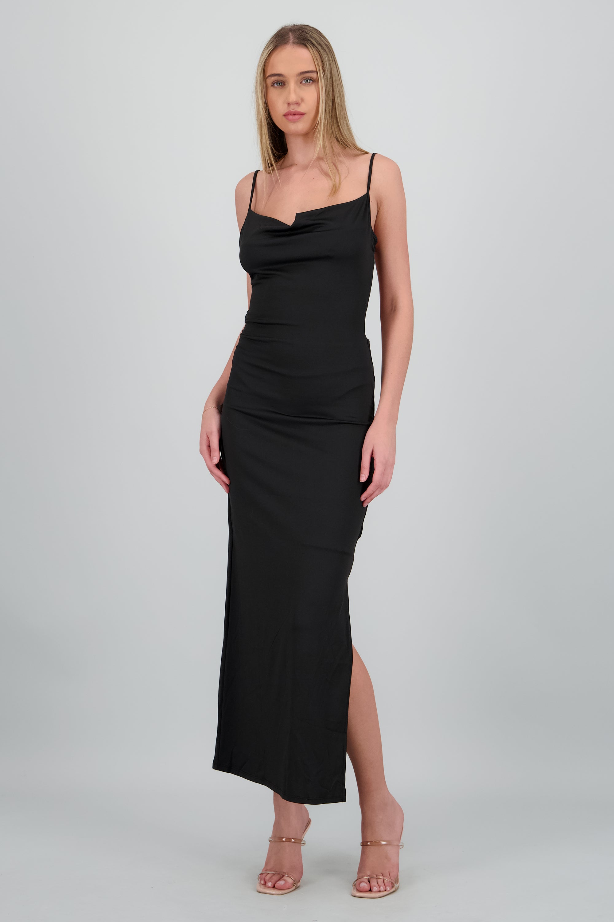Vestido cuello cascada escote espalda NEGRO