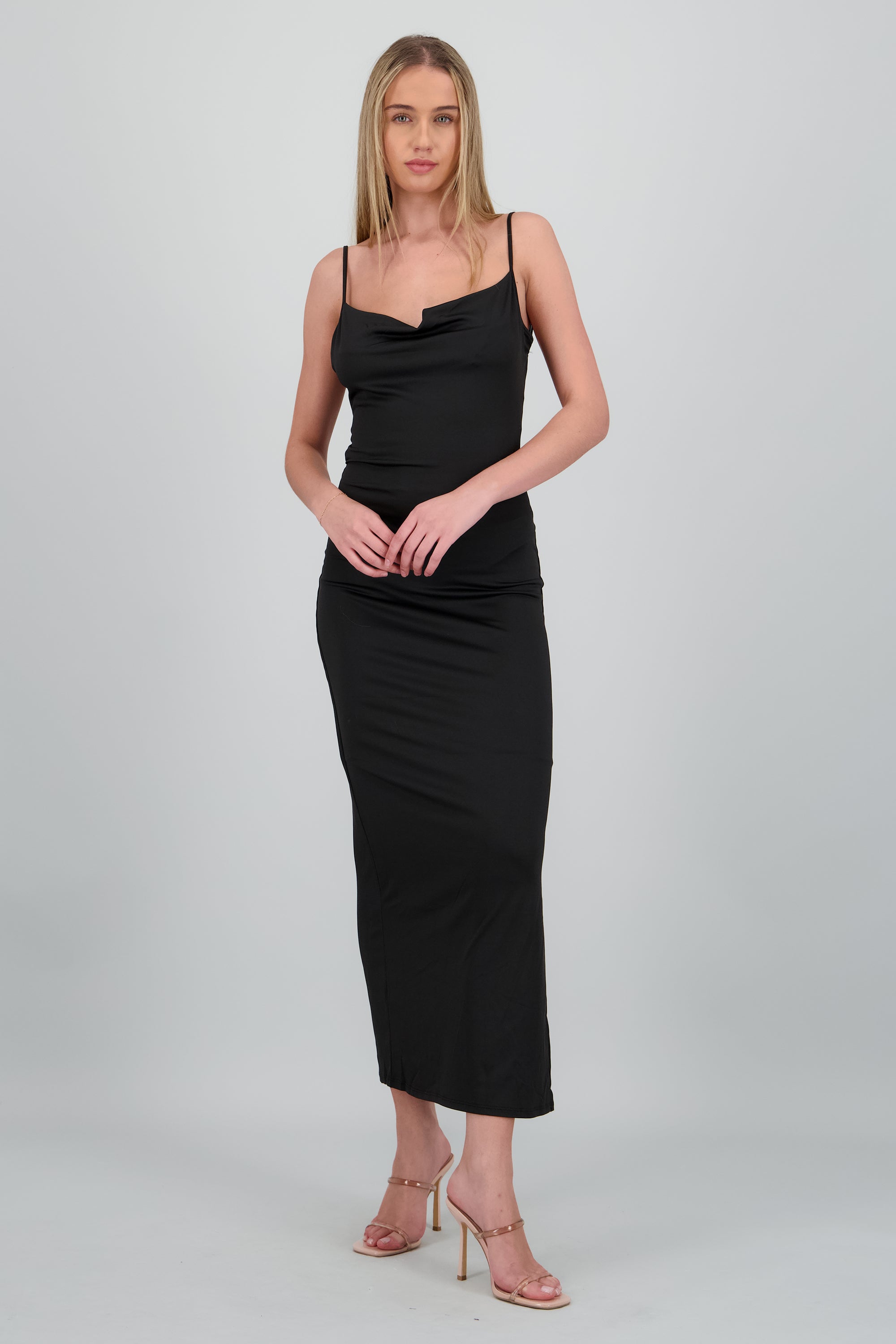 Vestido cuello cascada escote espalda NEGRO