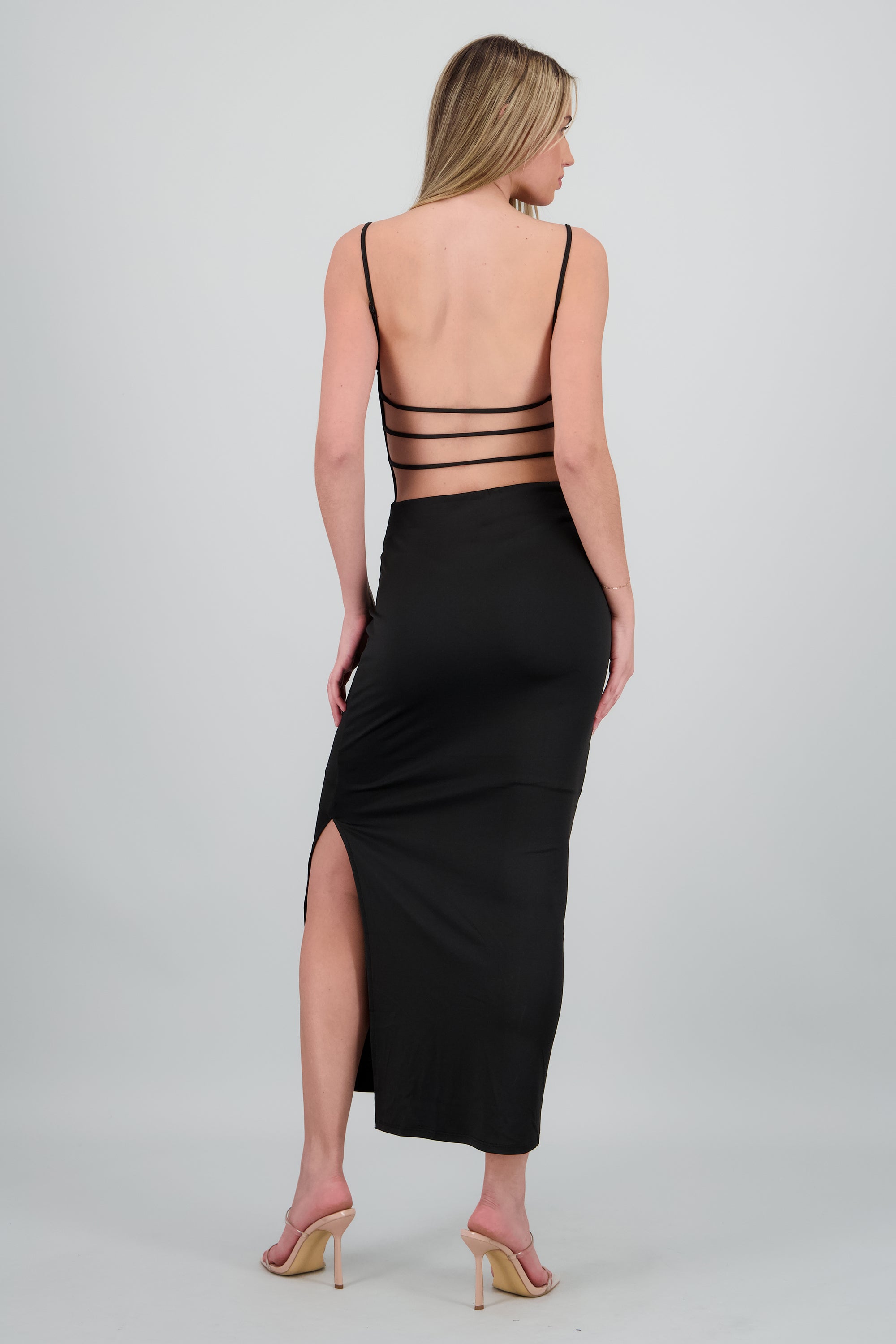 Vestido cuello cascada escote espalda NEGRO