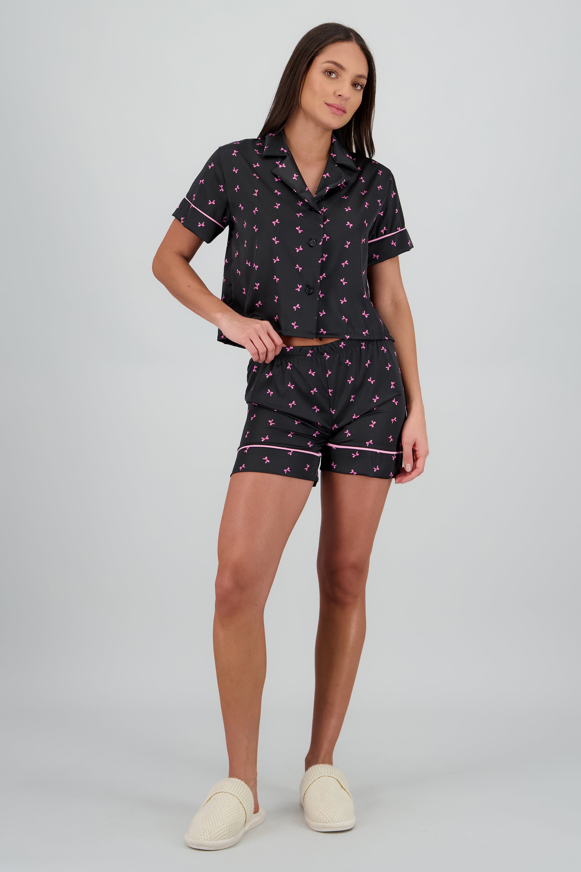 Pijama camisera moños NEGRO