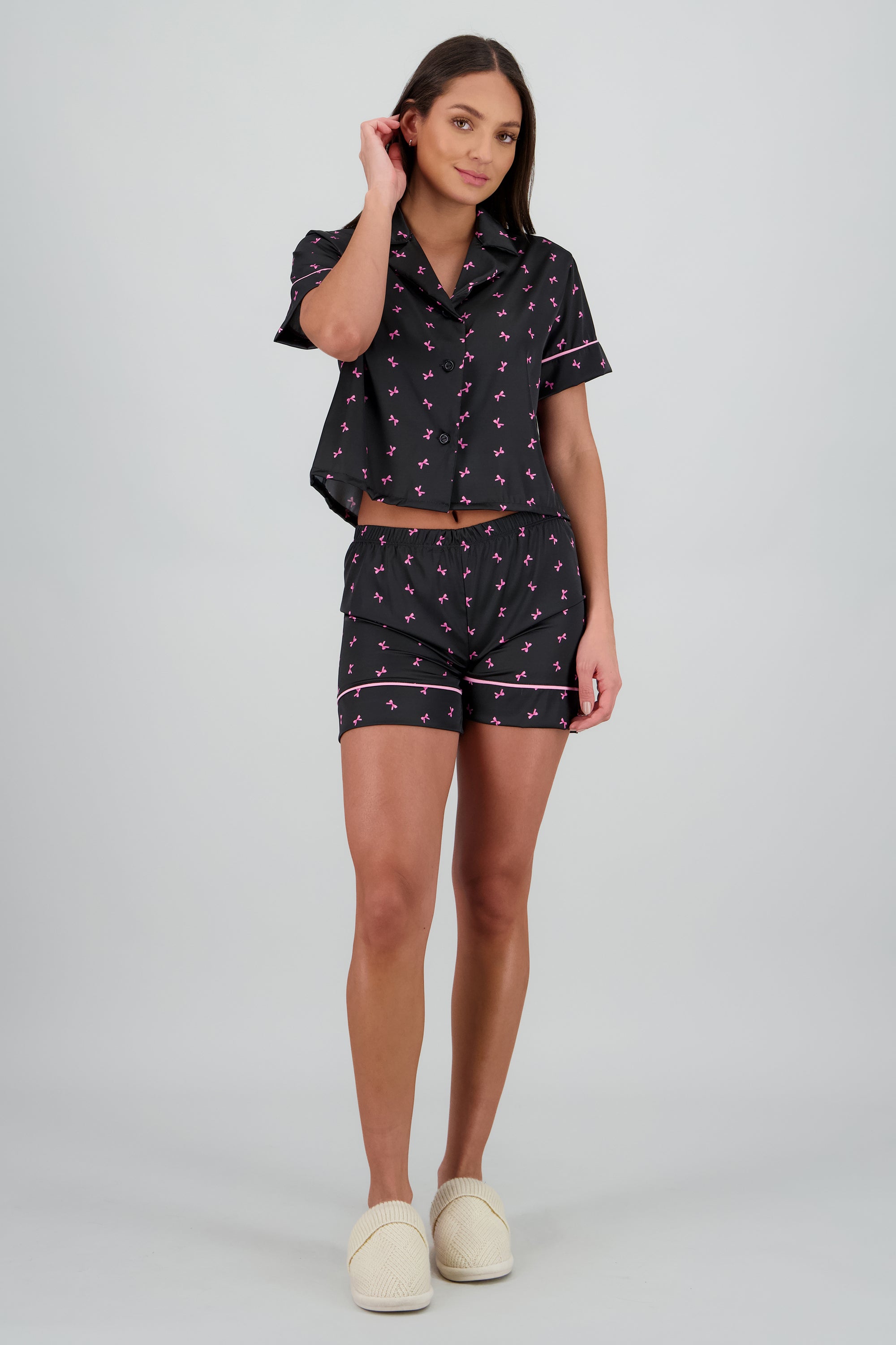 Pijama camisera moños NEGRO