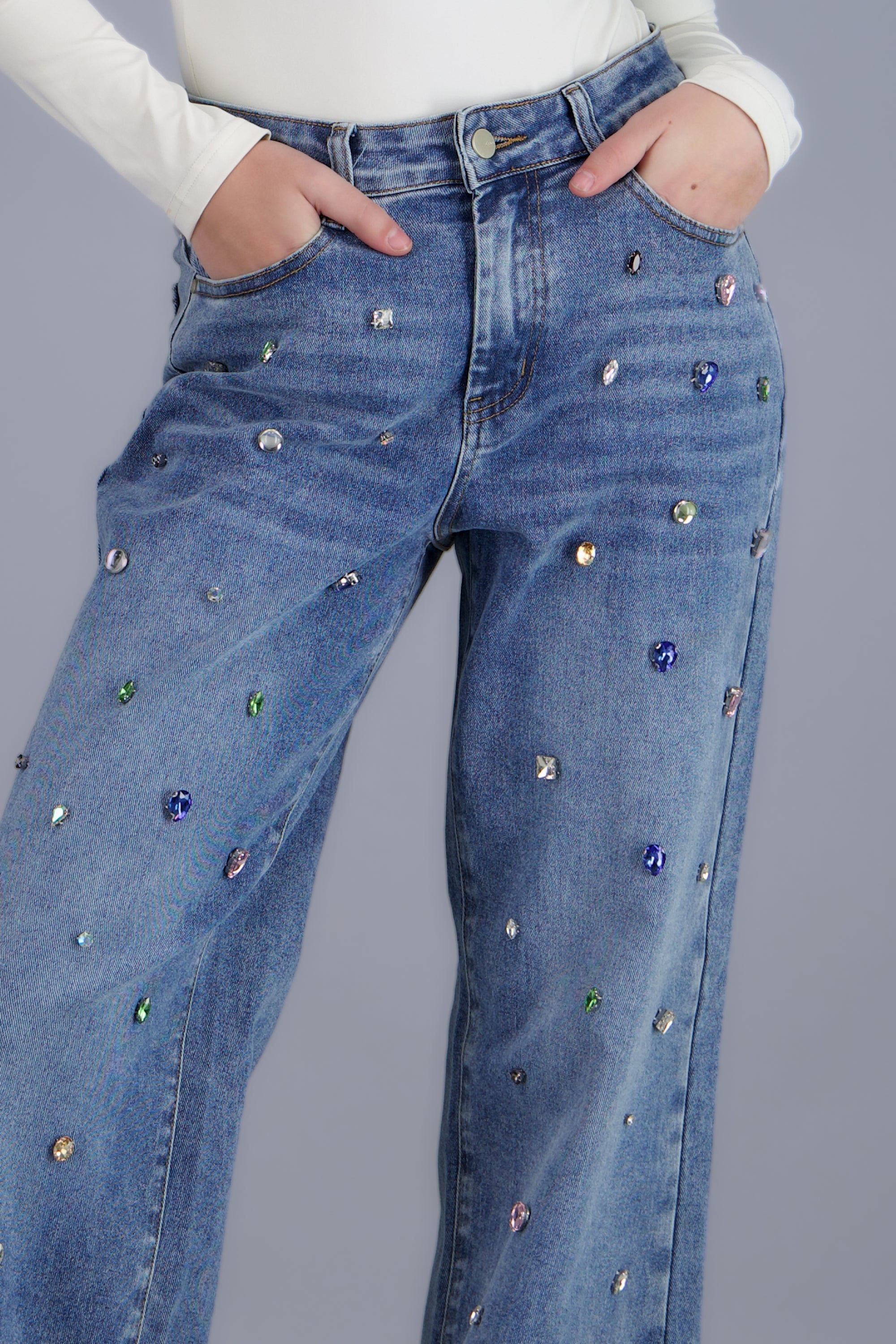 Jeans wide leg cristales LIGHT WASH