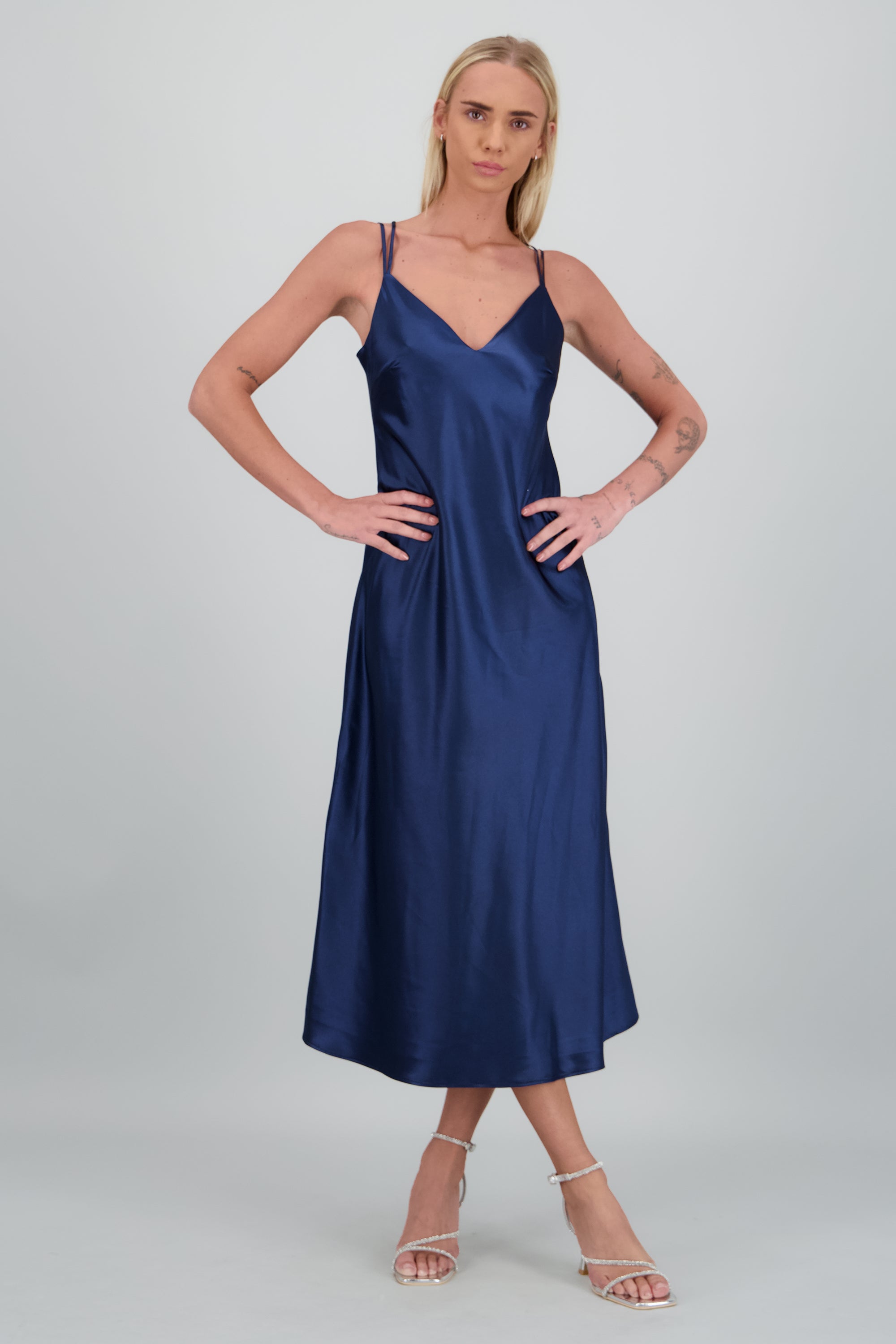 Vestido escote espalda tirantes cruzados MARINO