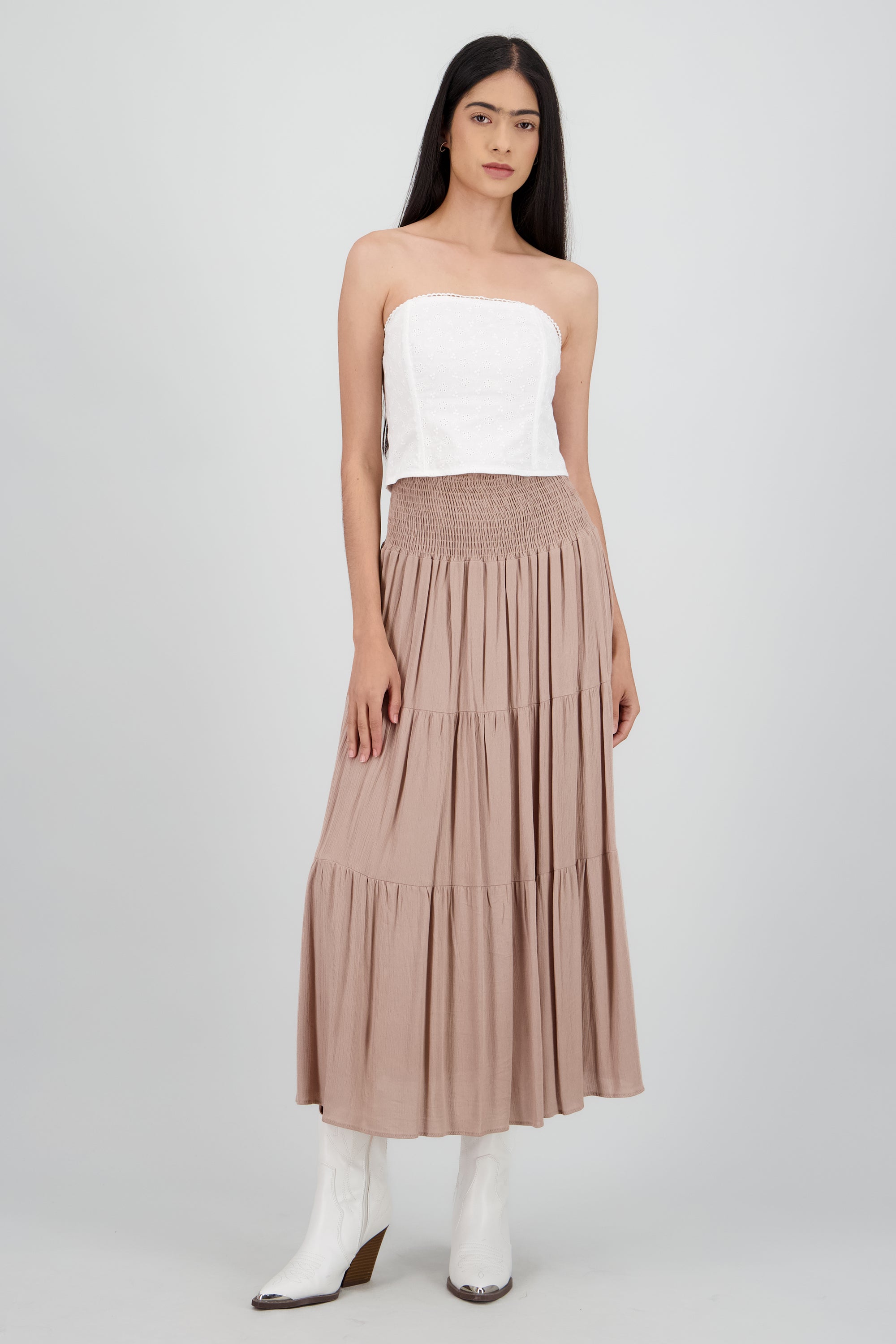 Falda cintura smock BEIGE