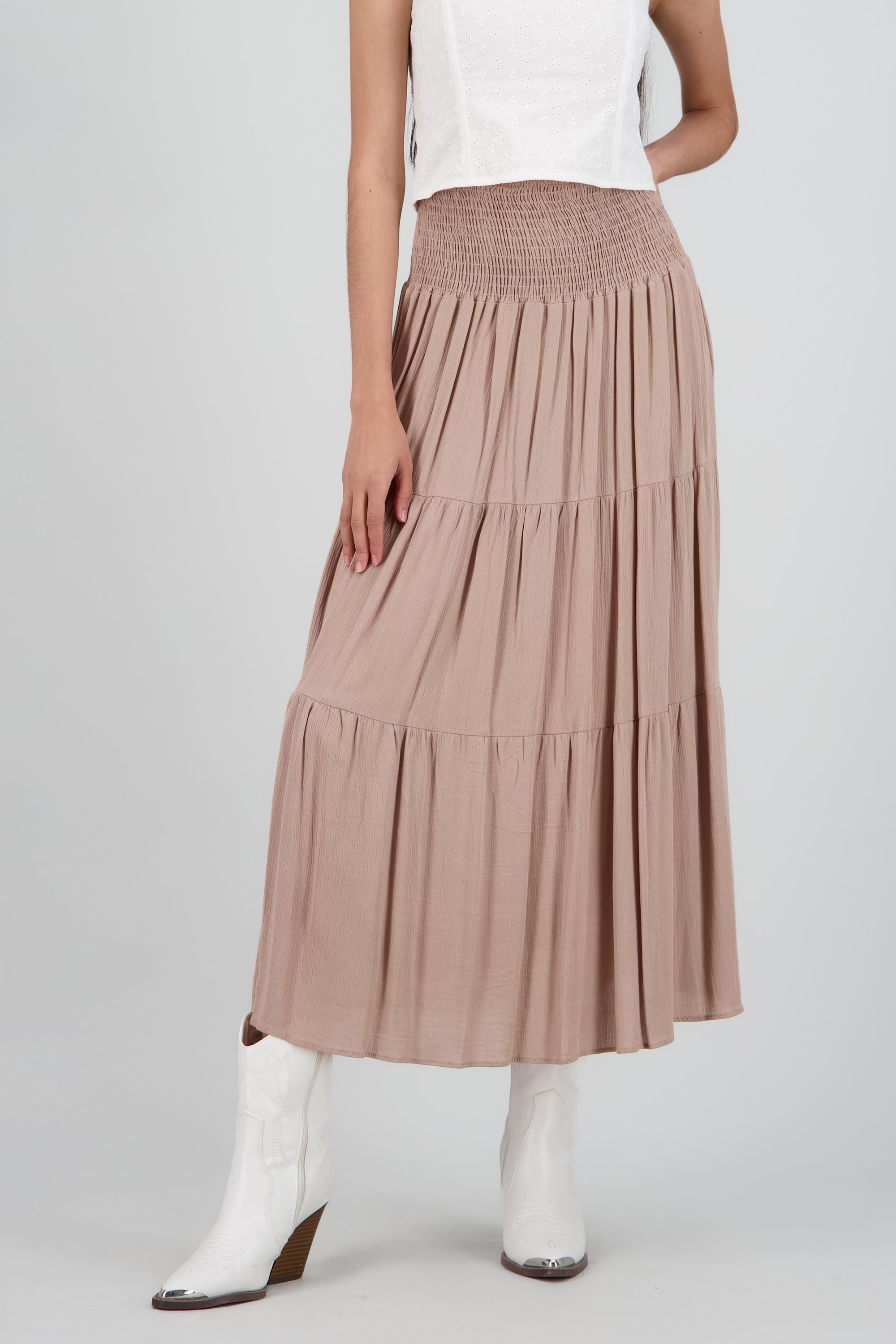 Falda cintura smock BEIGE