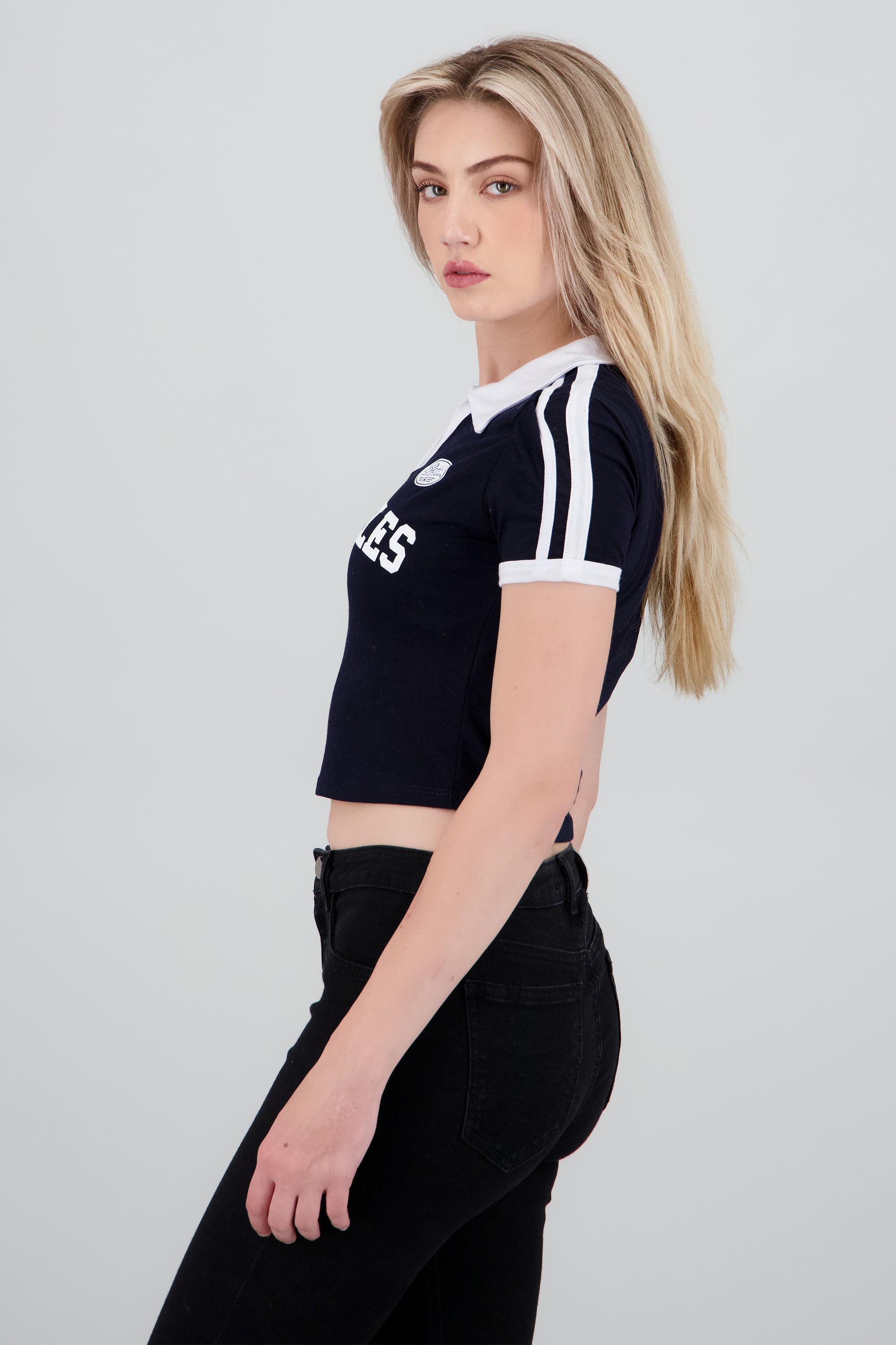 Top crop cuello polo Los Ángeles MARINO