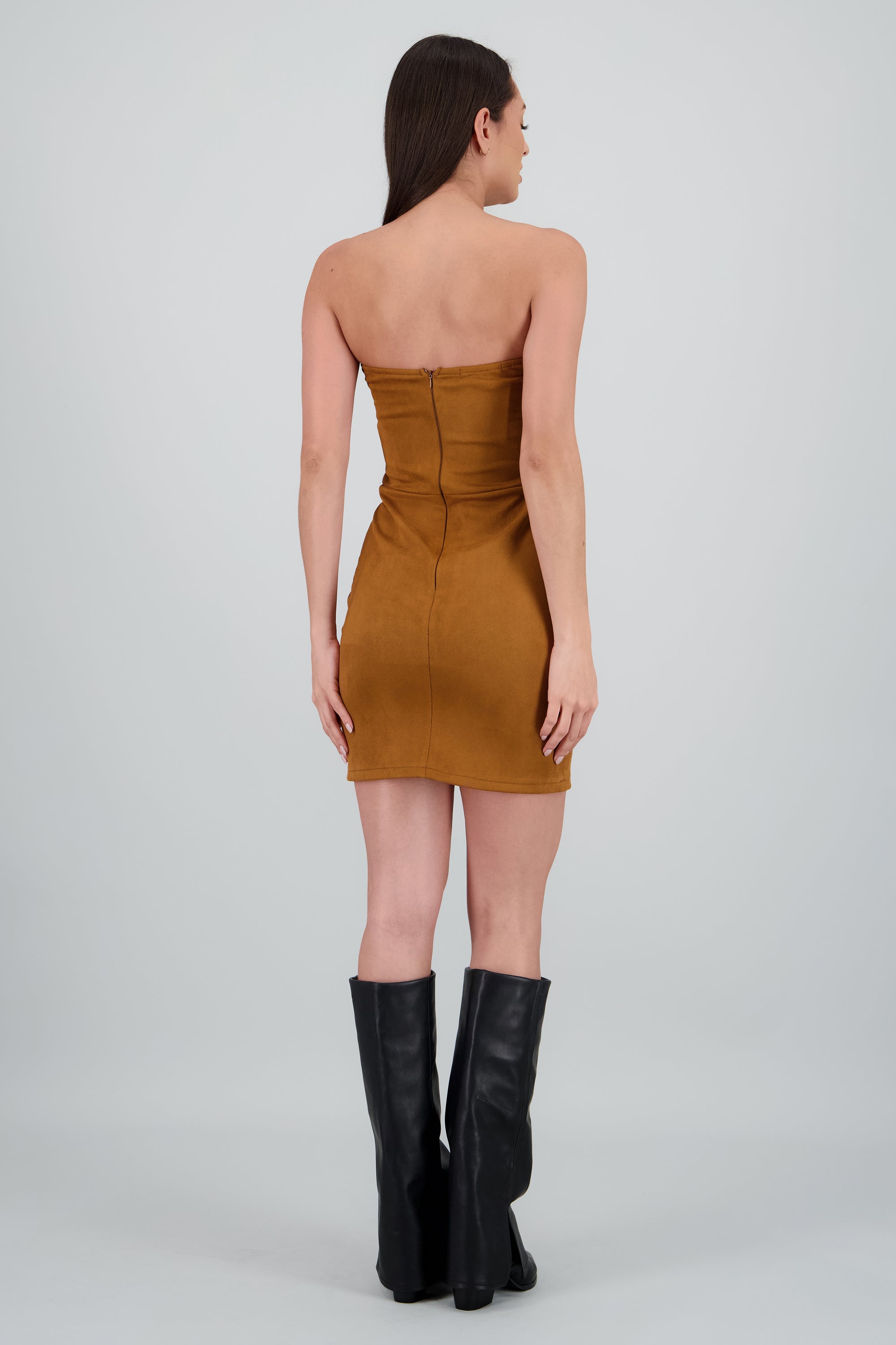 Mini vestido suede strapless CAMELLO