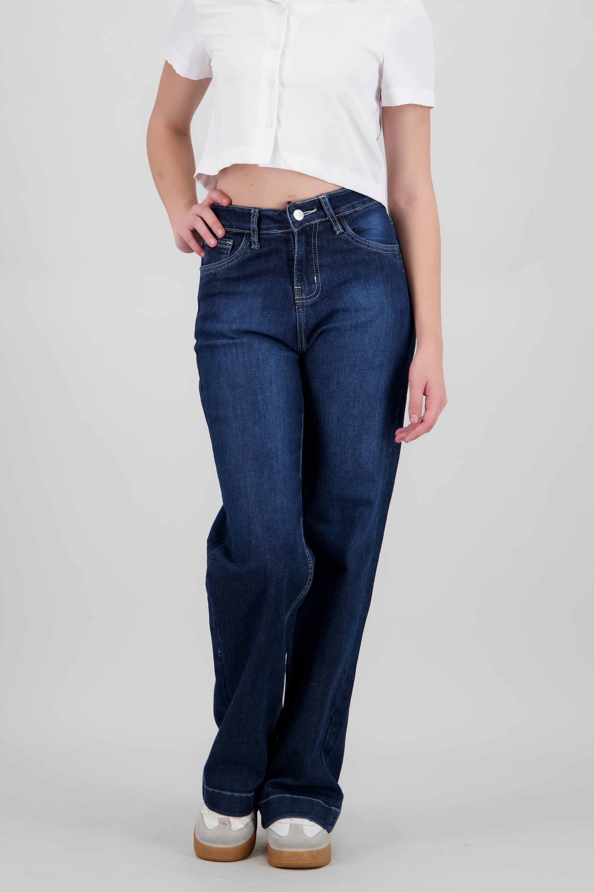 Jeans straight wide dobladillo DARK WASH