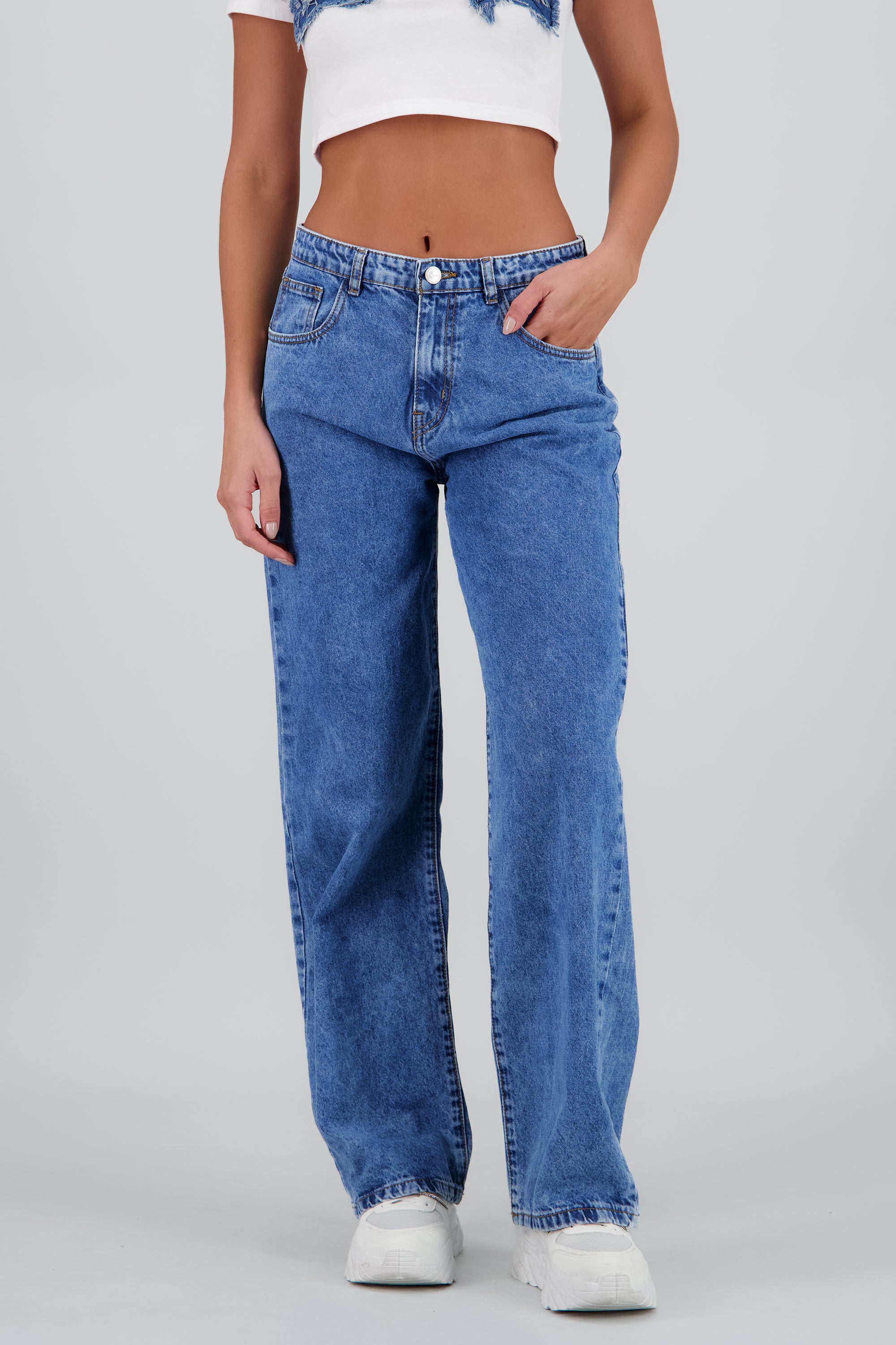 Jeans wide leg estrellas bordadas ACID WASH