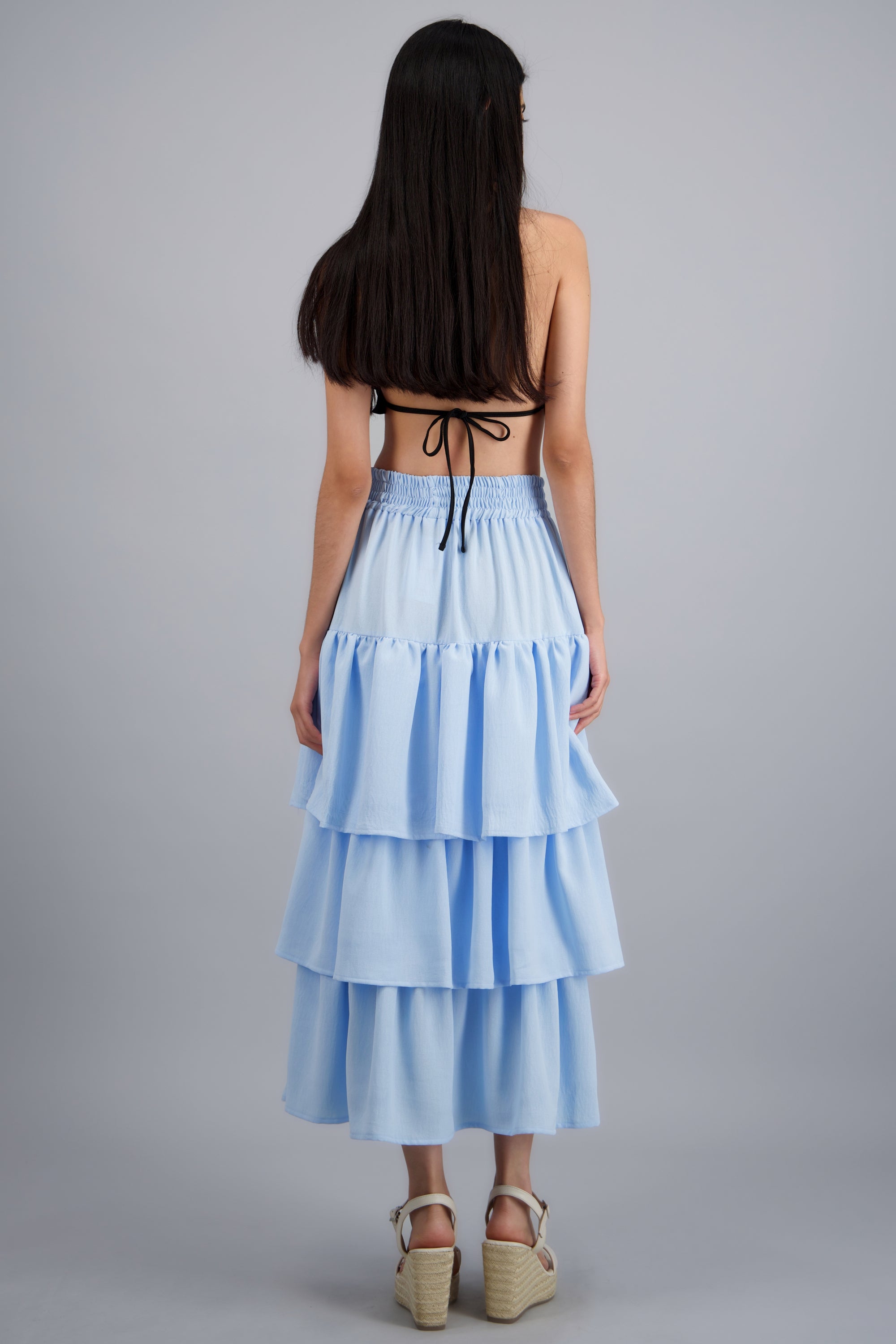 Falda maxi 3 olanes AZUL PASTEL