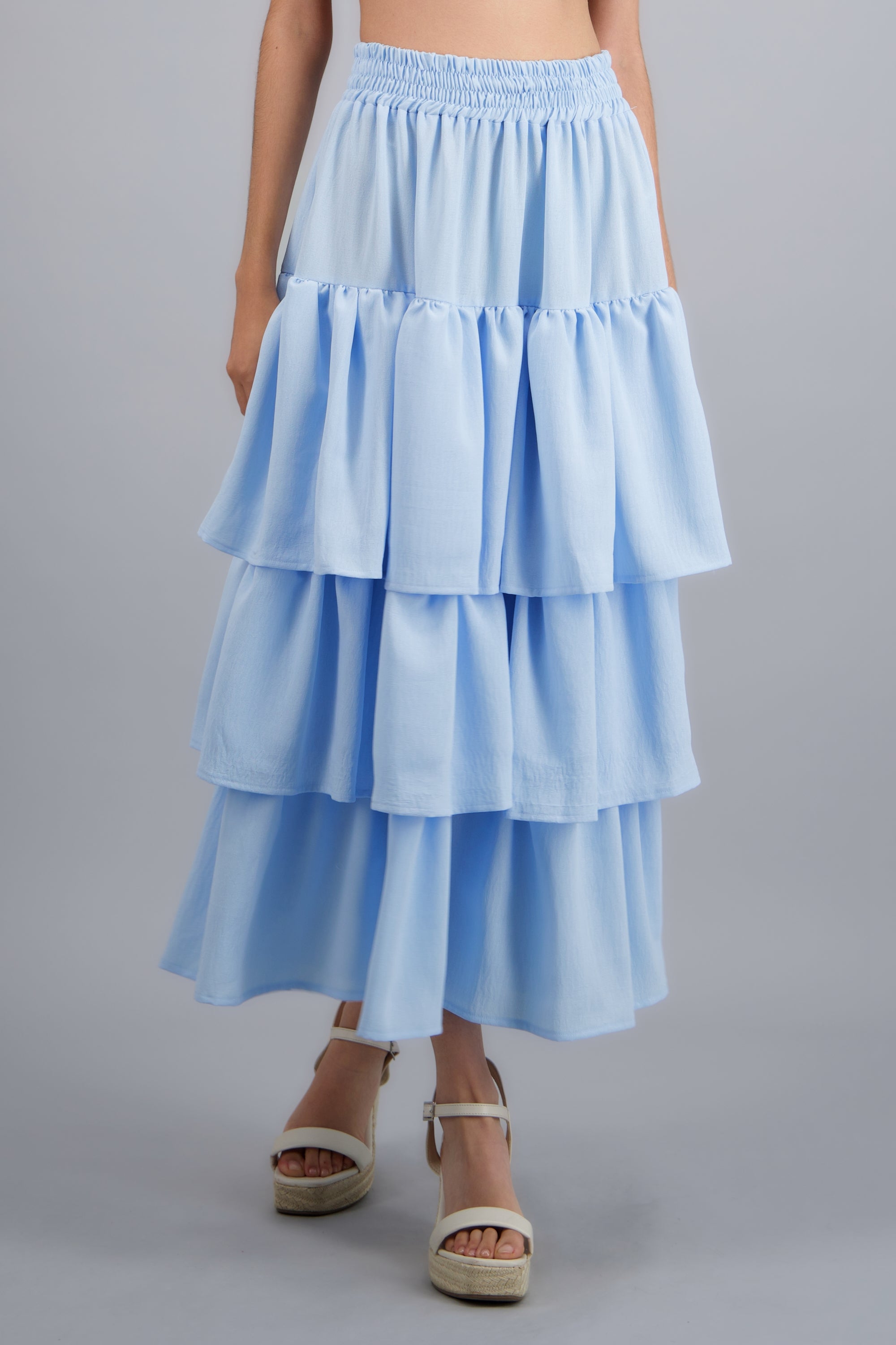 Falda maxi 3 olanes AZUL PASTEL