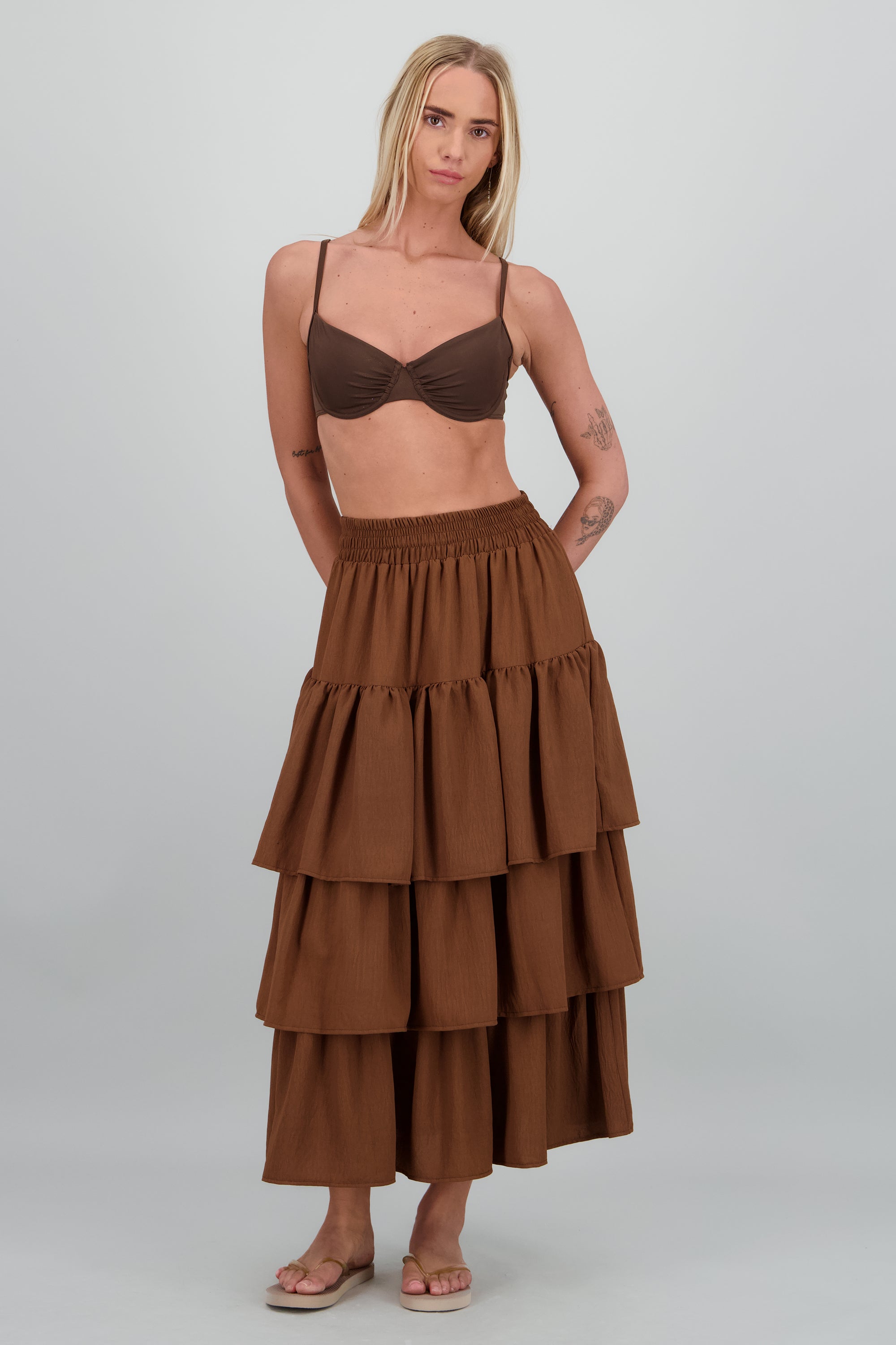 Falda maxi 3 olanes CHOCOLATE